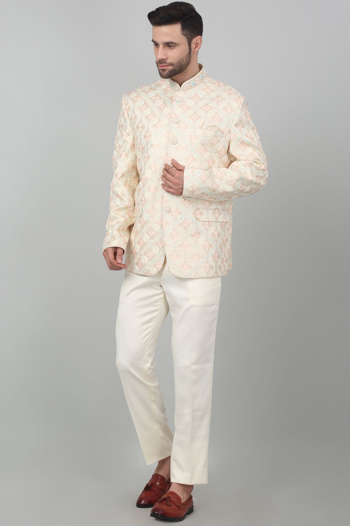 Ivory Thread Work Bandhgala