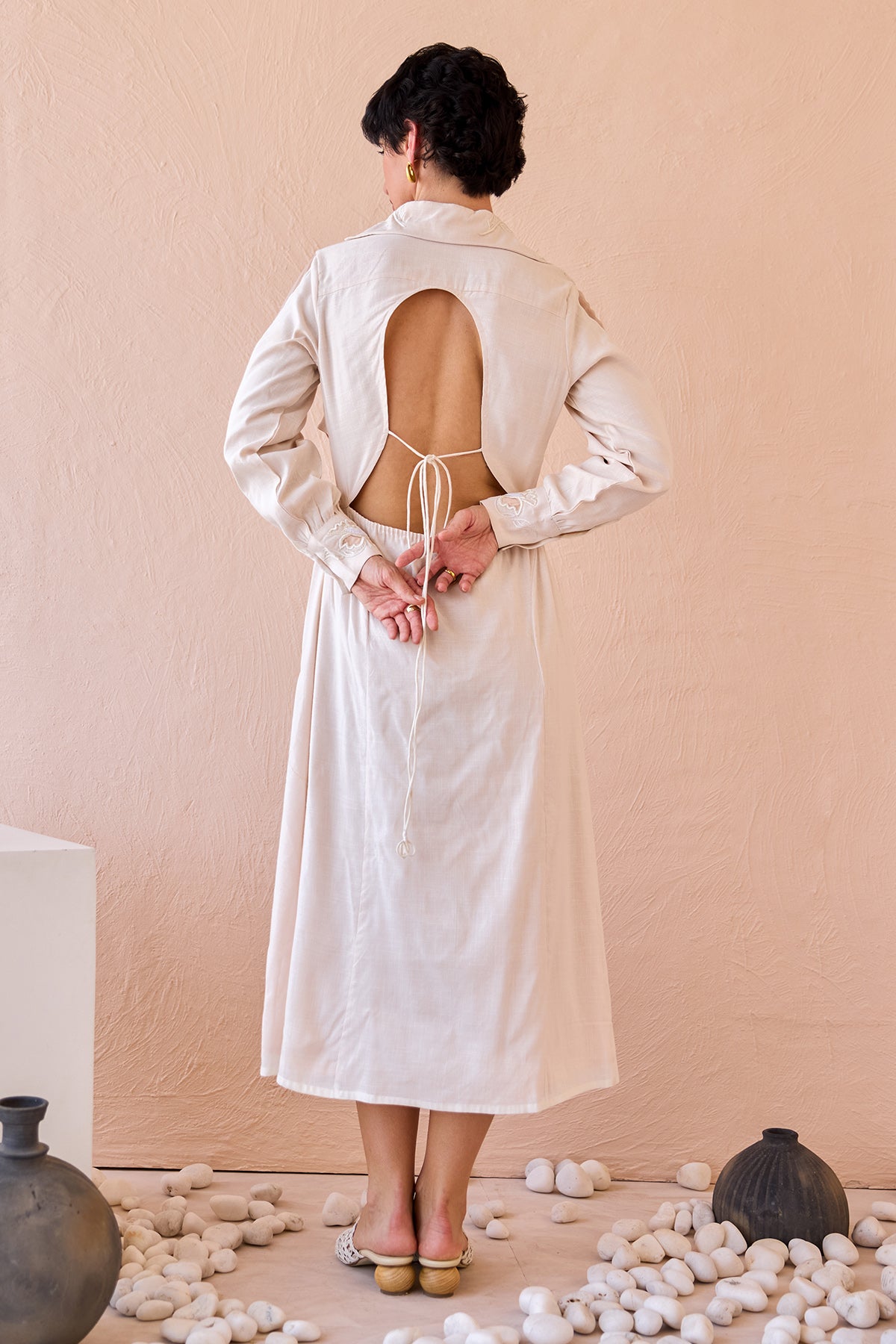 Ivory Thread Work Shirt Dress