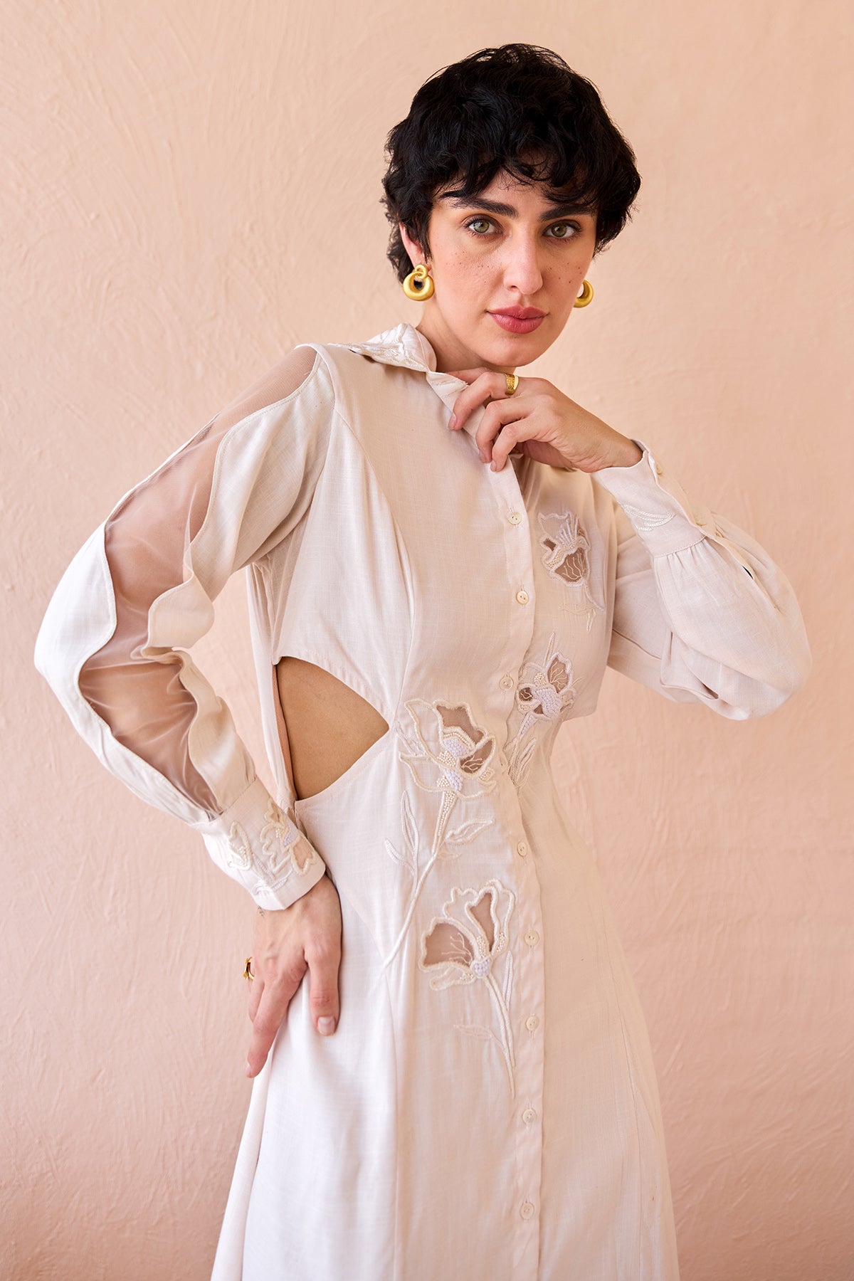 Ivory Thread Work Shirt Dress