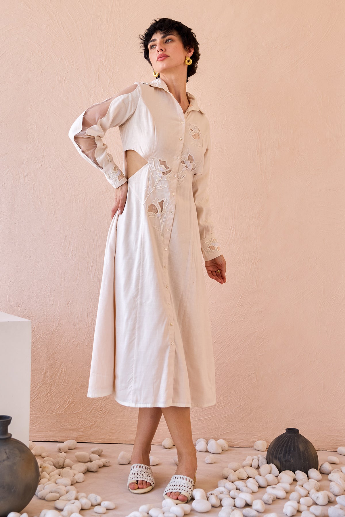 Ivory Thread Work Shirt Dress