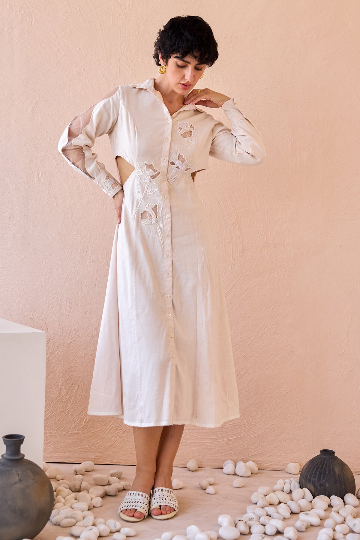 Buy Ivory Thread Work Shirt Dress by The Loom Art for women online at ScrollnShops
