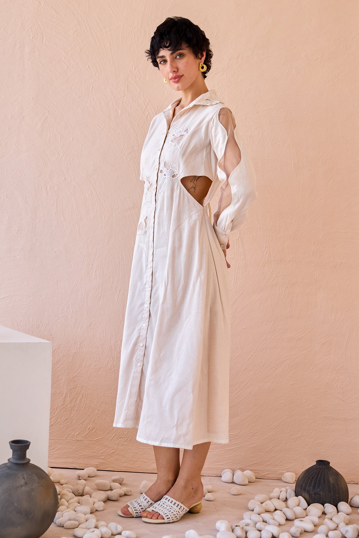 Ivory Thread Work Shirt Dress