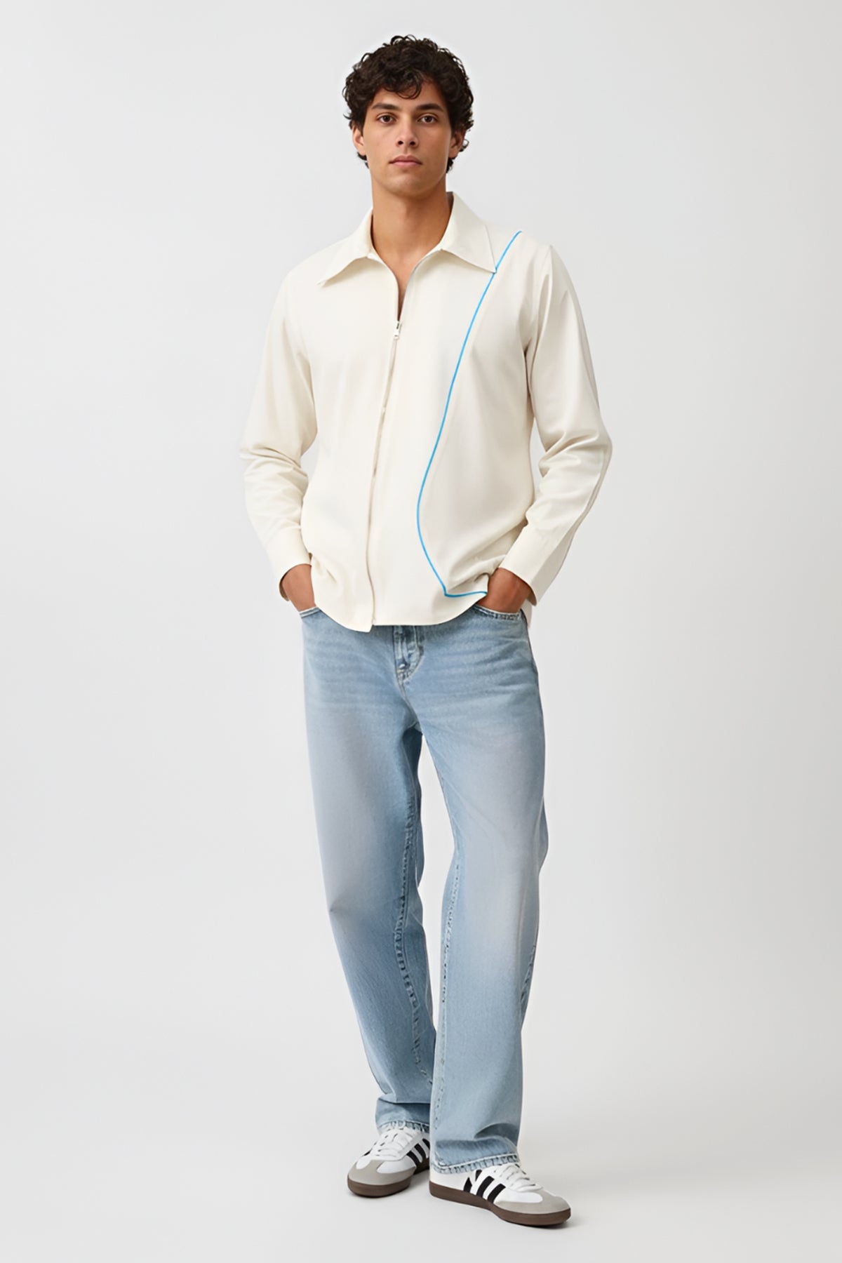 Buy Ivory & Tiffany Blue Zip Shirt for Men by Neora online available at scrollnshops