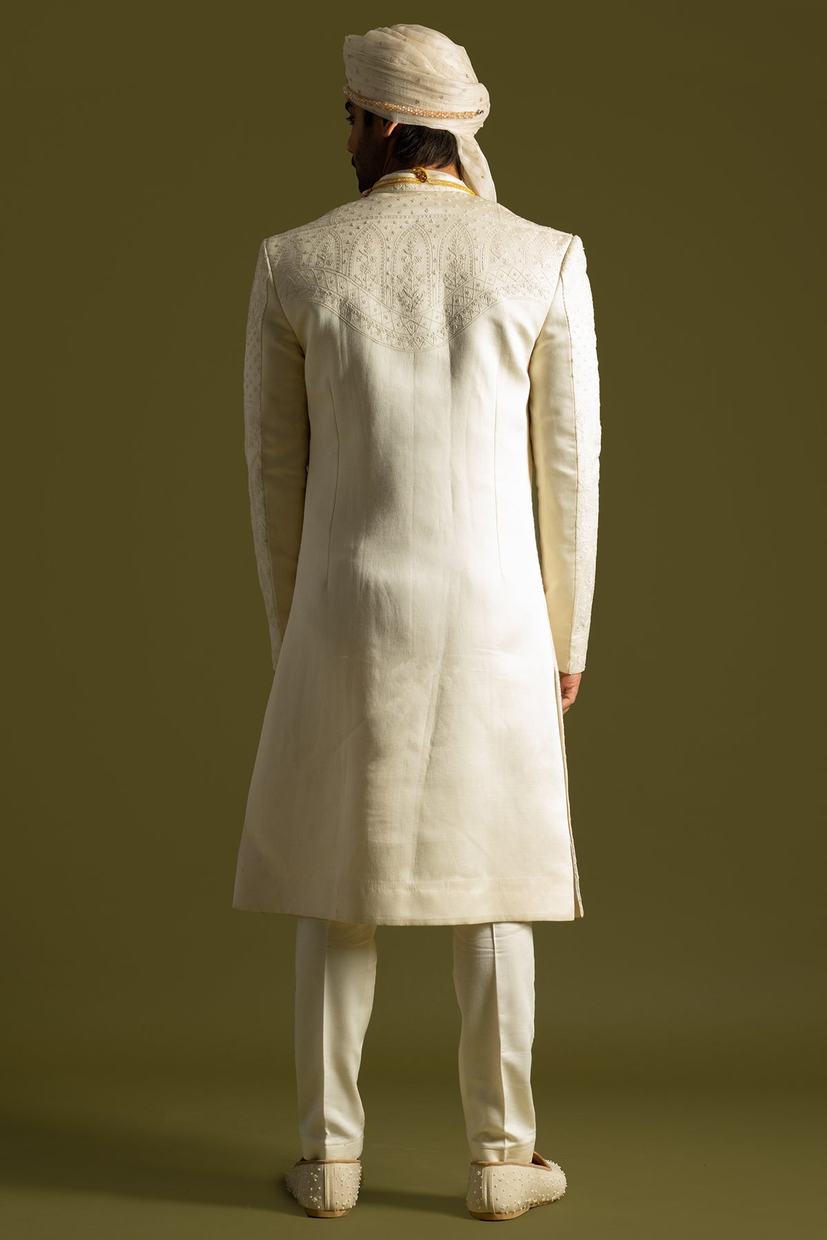 Ivory Tonal Thread Sherwani Set
