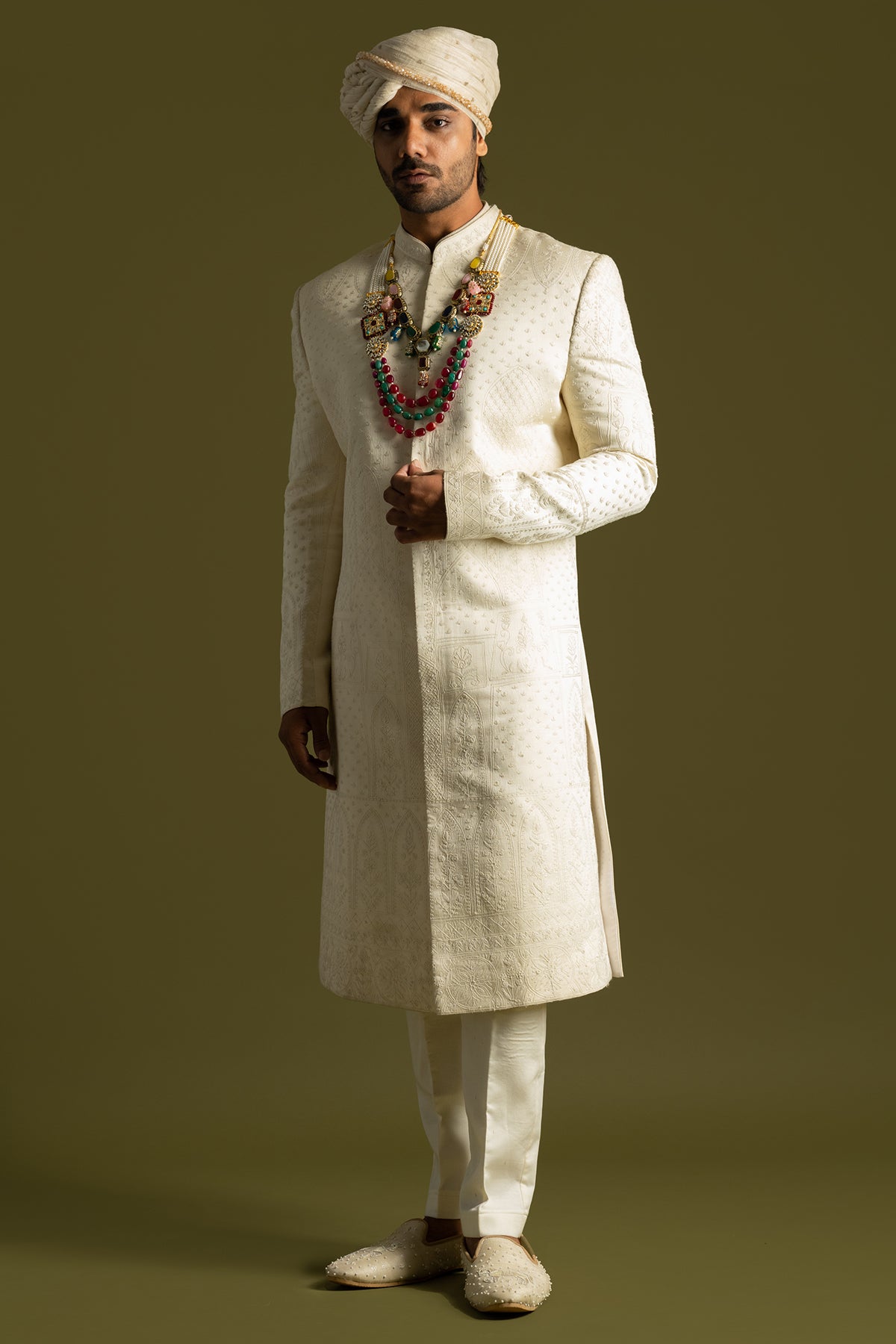 Ivory Tonal Thread Sherwani Set