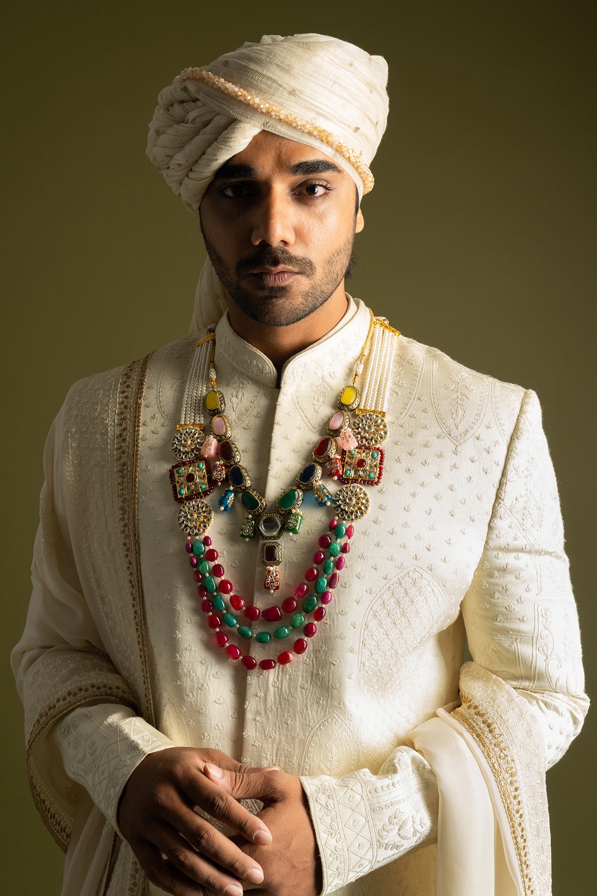 Ivory Tonal Thread Sherwani Set