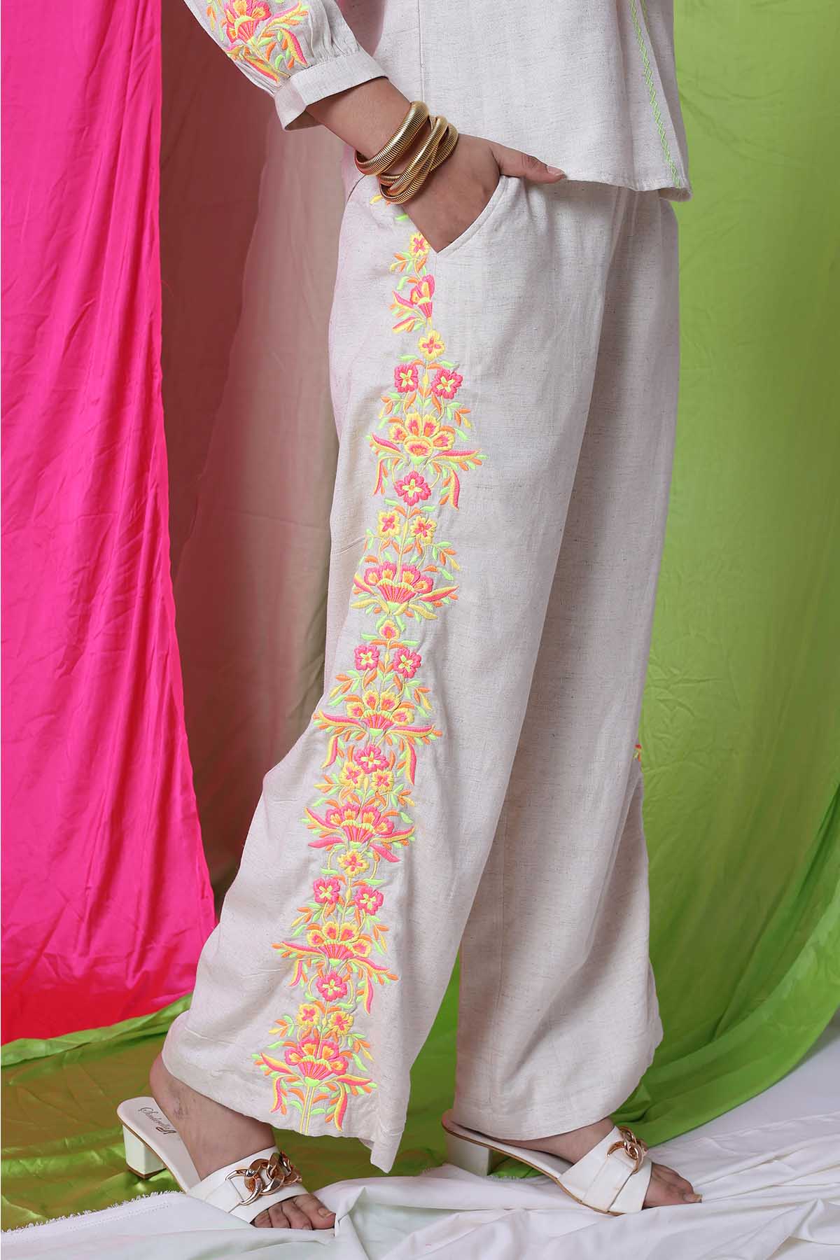 Ivory Top & Embroidered Pants