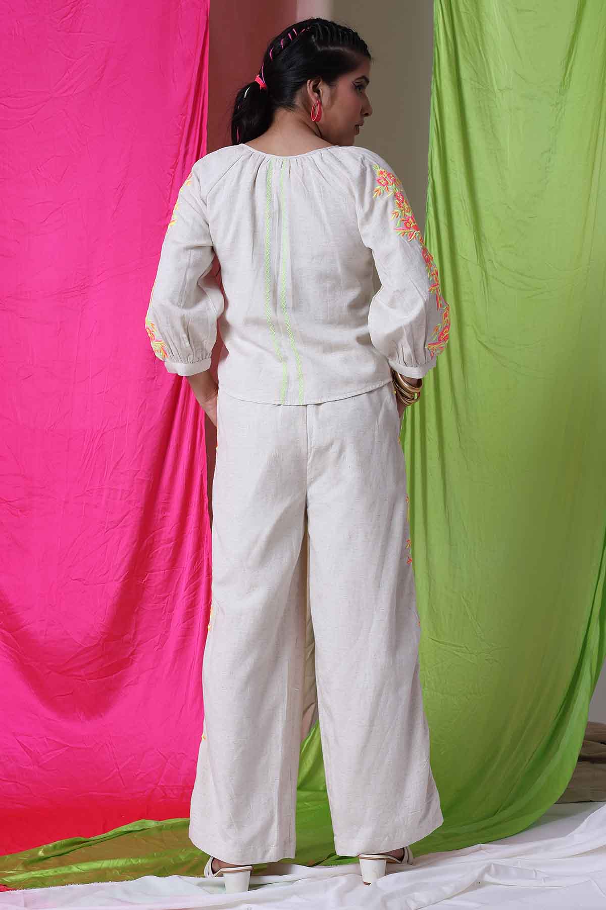 Ivory Top & Embroidered Pants