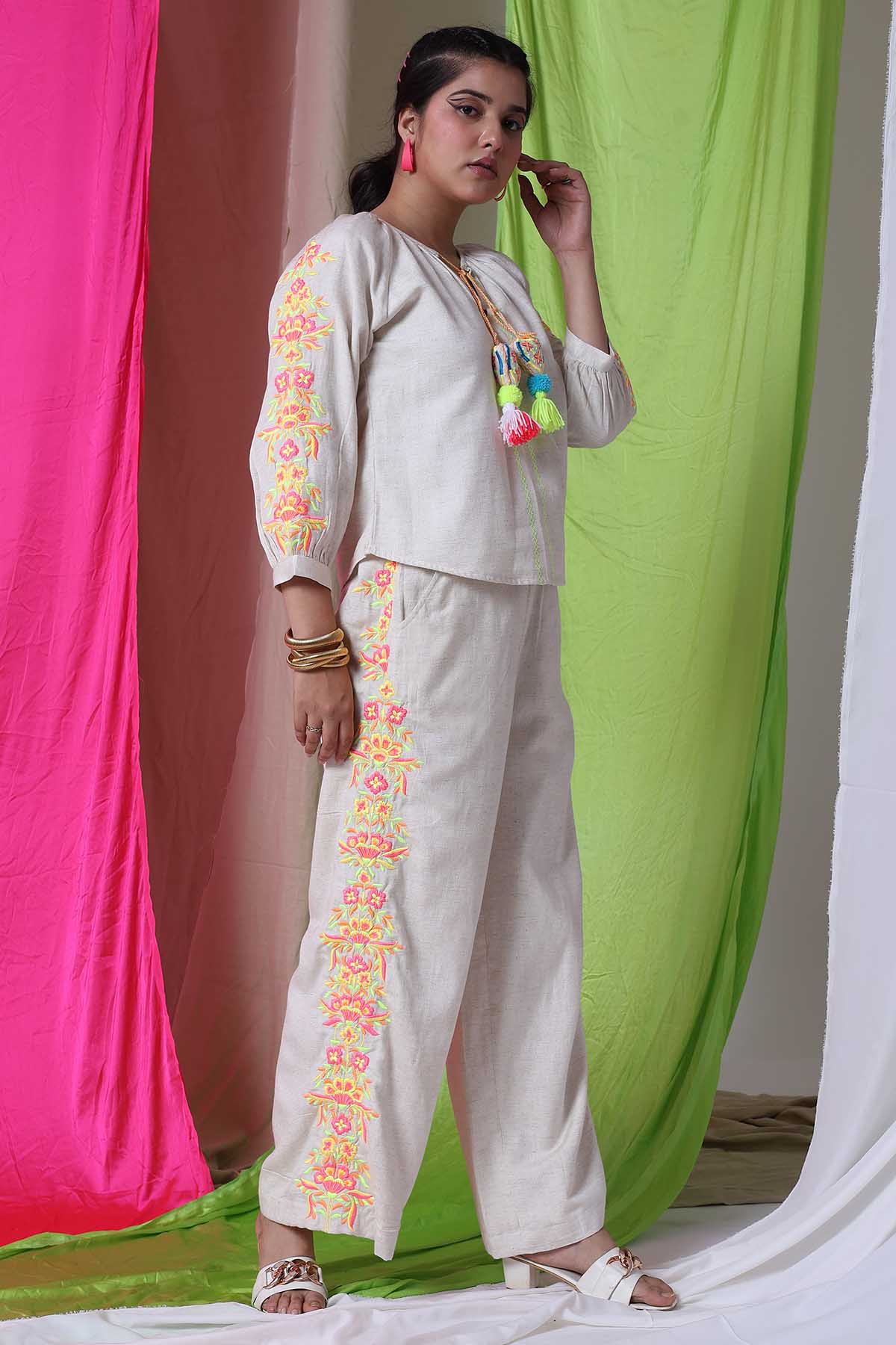 Ivory Top & Embroidered Pants