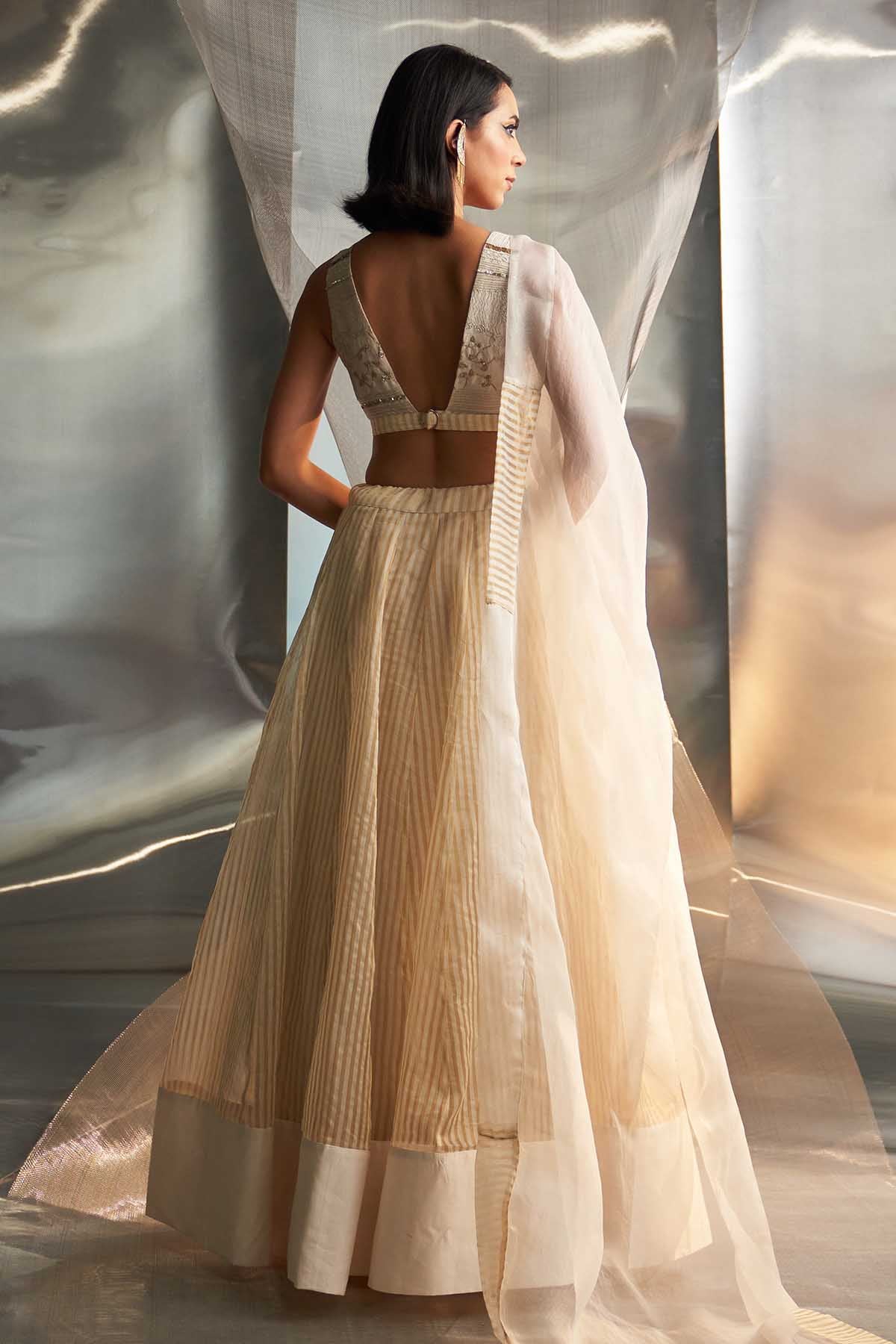 Ivory V-Neck Flare Lehenga Set