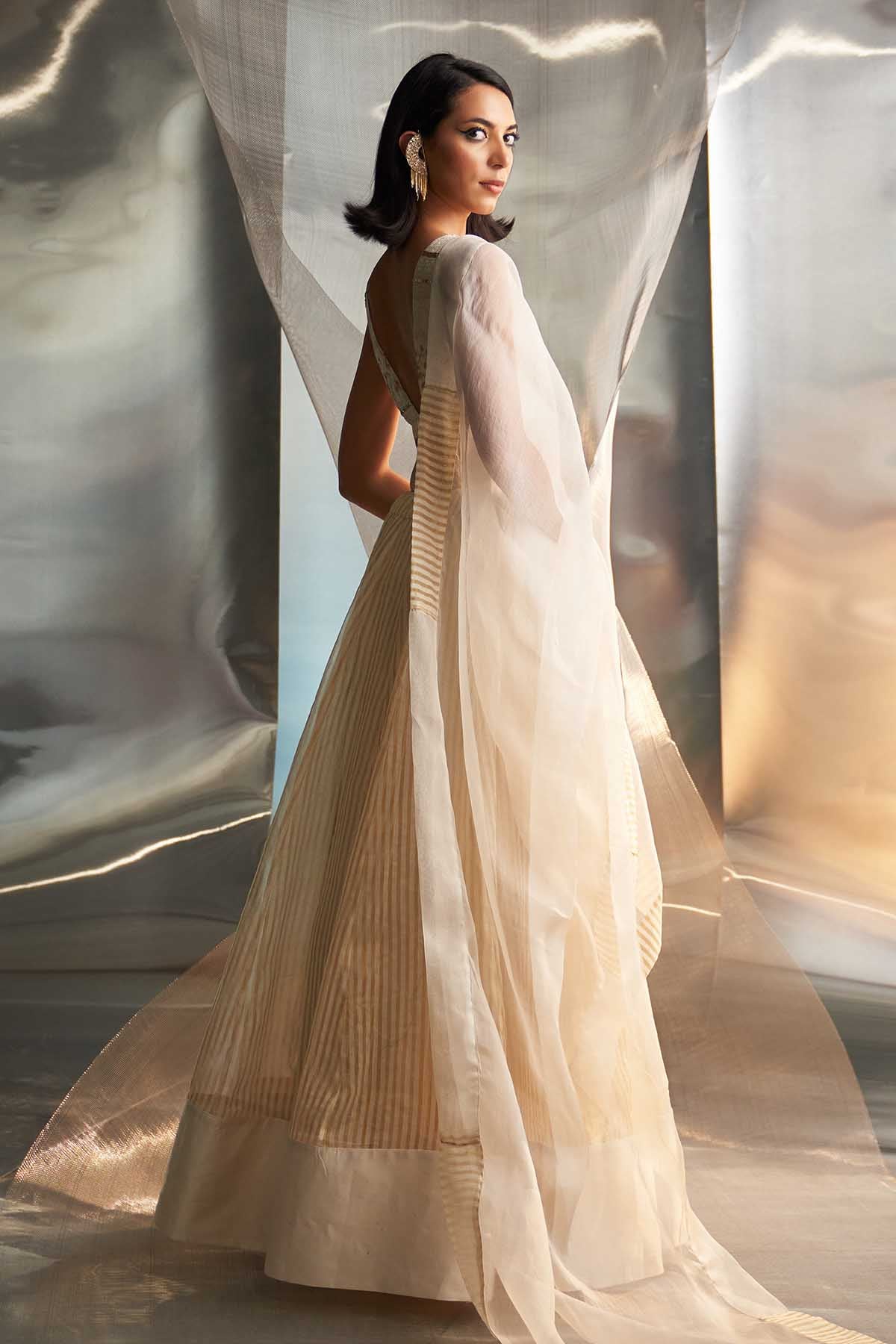 Ivory V-Neck Flare Lehenga Set