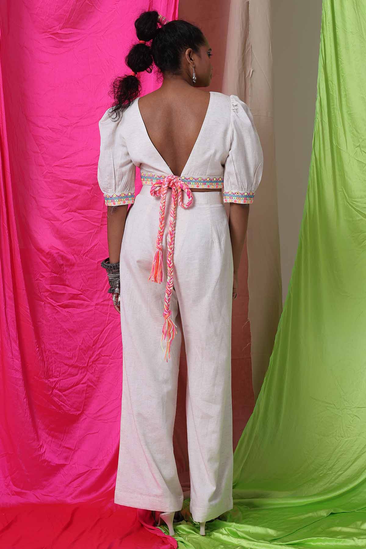 Ivory Viscose V-Neck Co-ord Set