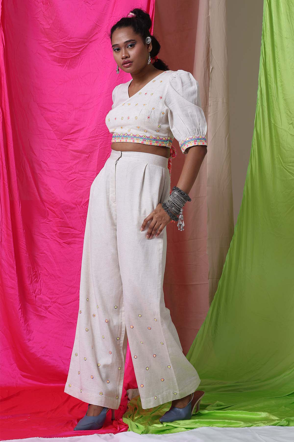 Ivory Viscose V-Neck Co-ord Set