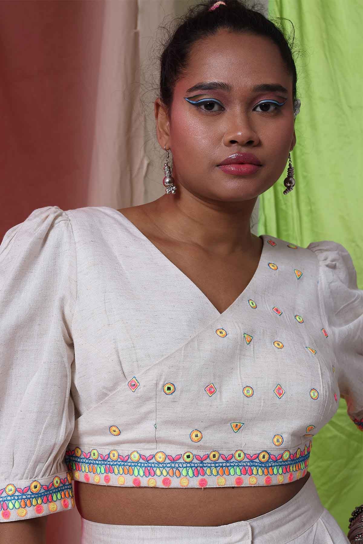 Ivory Viscose V-Neck Co-ord Set