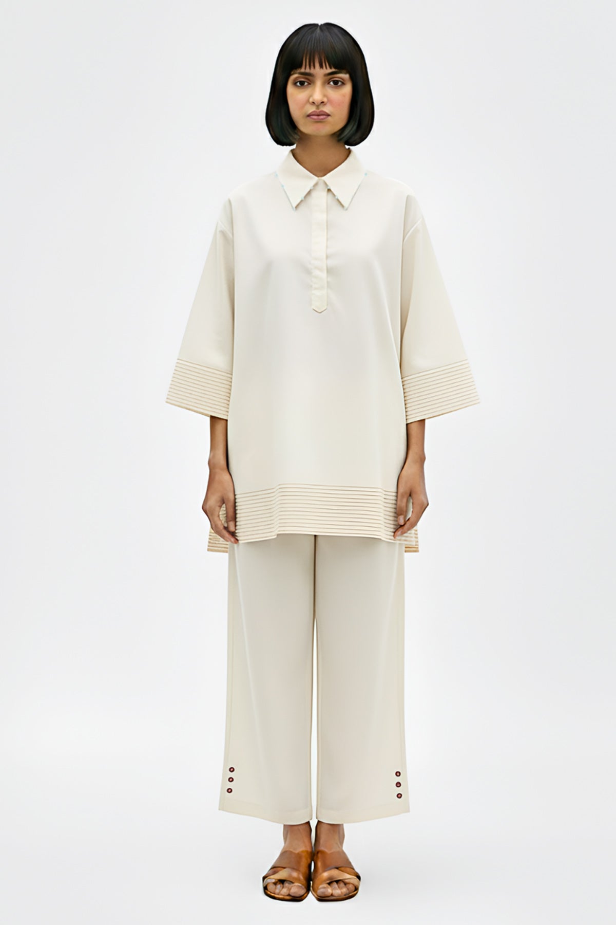 Buy Ivory Wooden Button Co-ord Set for women by Neora online available at scrollnshops