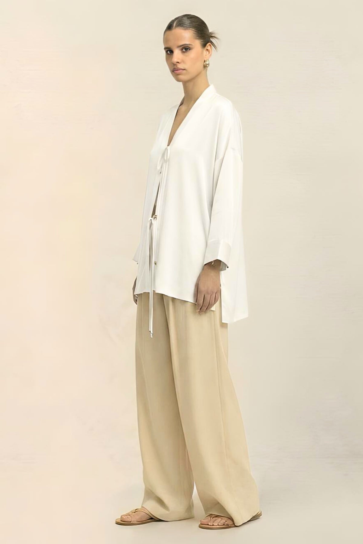 Ivory Wrap Tie Up Closure Shirt