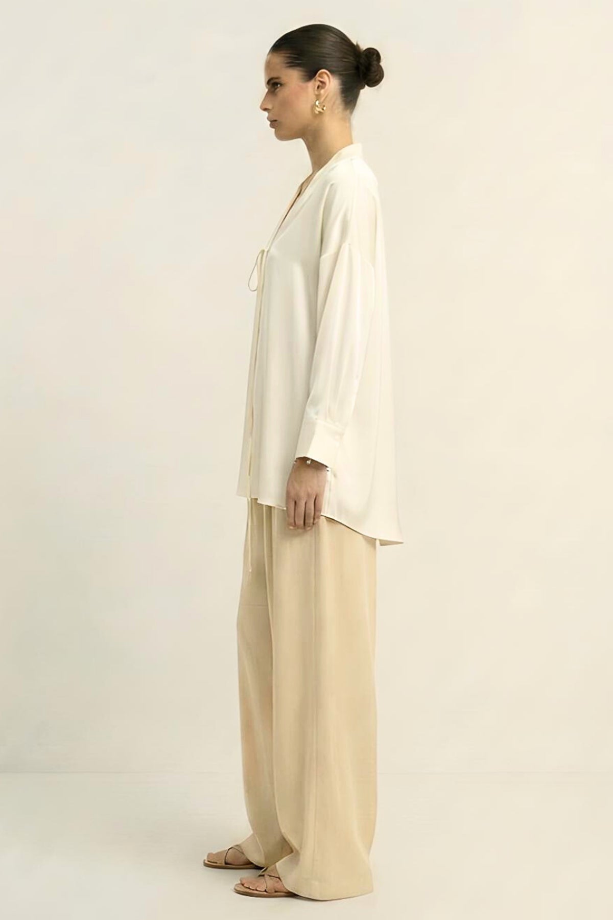 Ivory Wrap Tie Up Closure Shirt