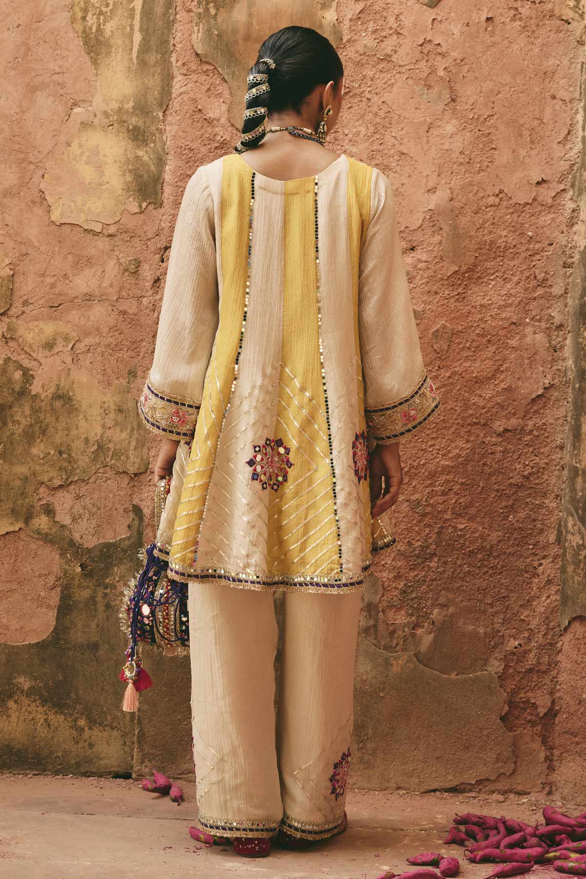 Ivory & Yellow Mirror Kurta Set