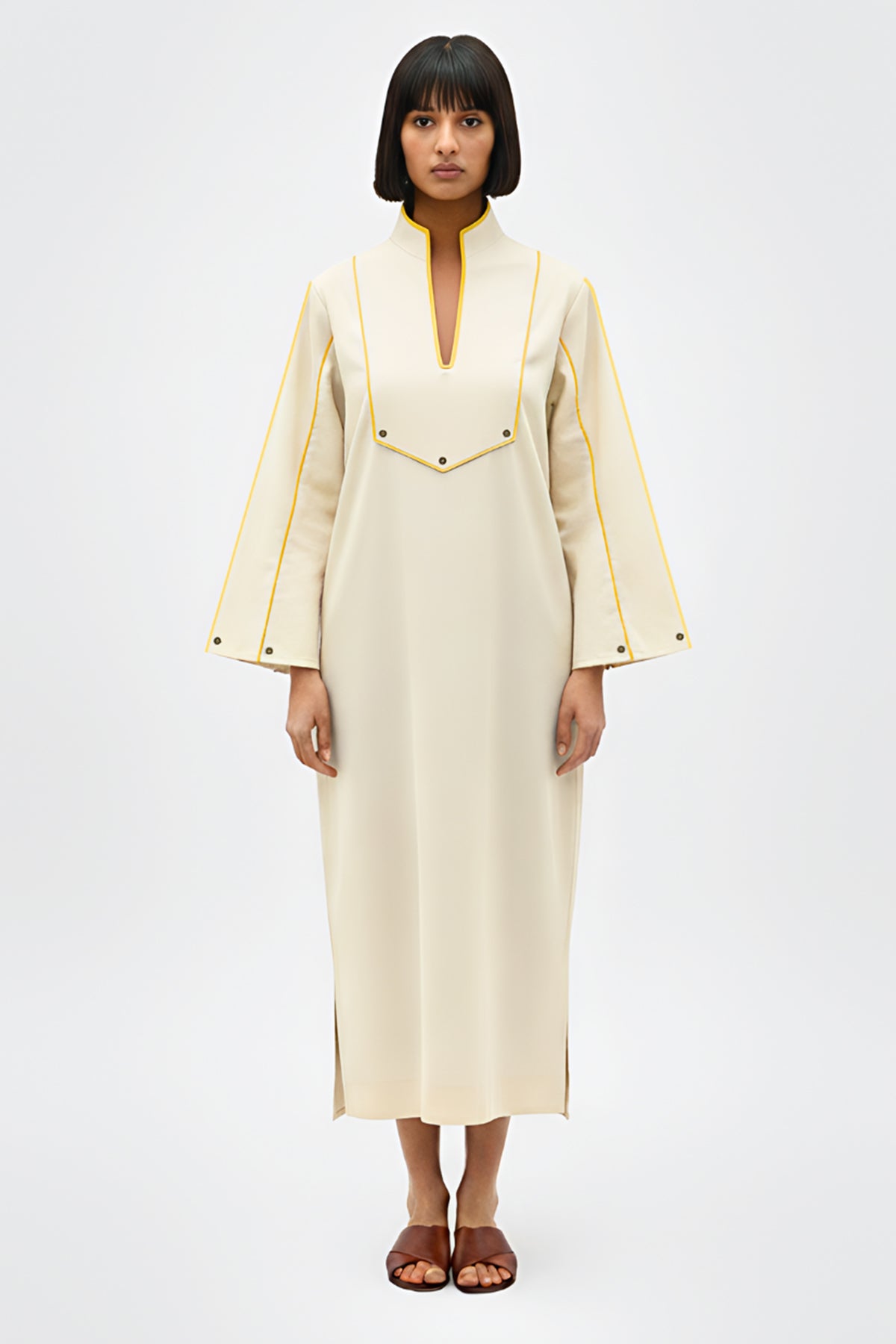 Buy Ivory Yellow Striped Midi Dress for women by Neora online available at scrollnshops