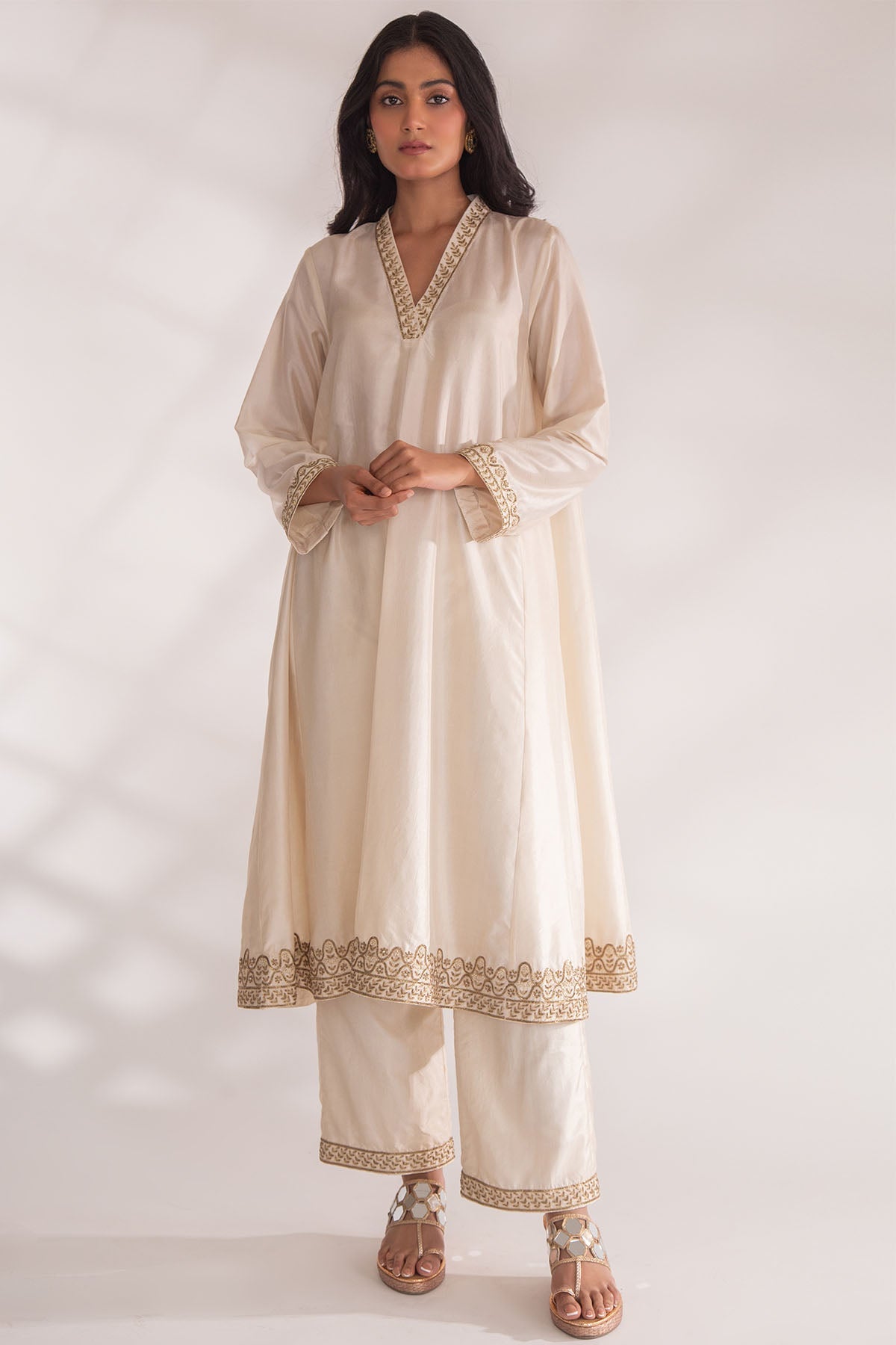 Chhaya Mehrotra Ivory Zardozi A-Line Kurta Set for women online at ScrollnShops