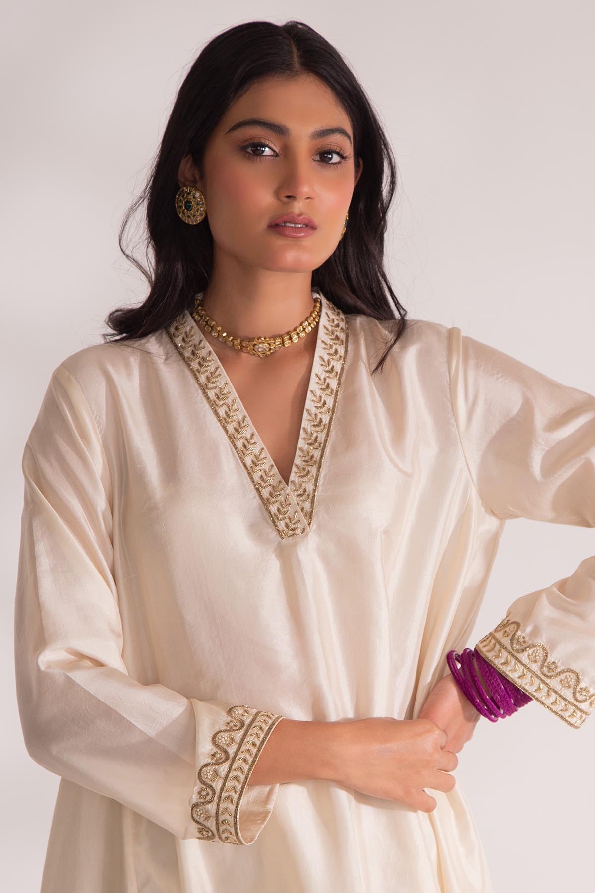 Ivory Zardozi A-Line Kurta Set