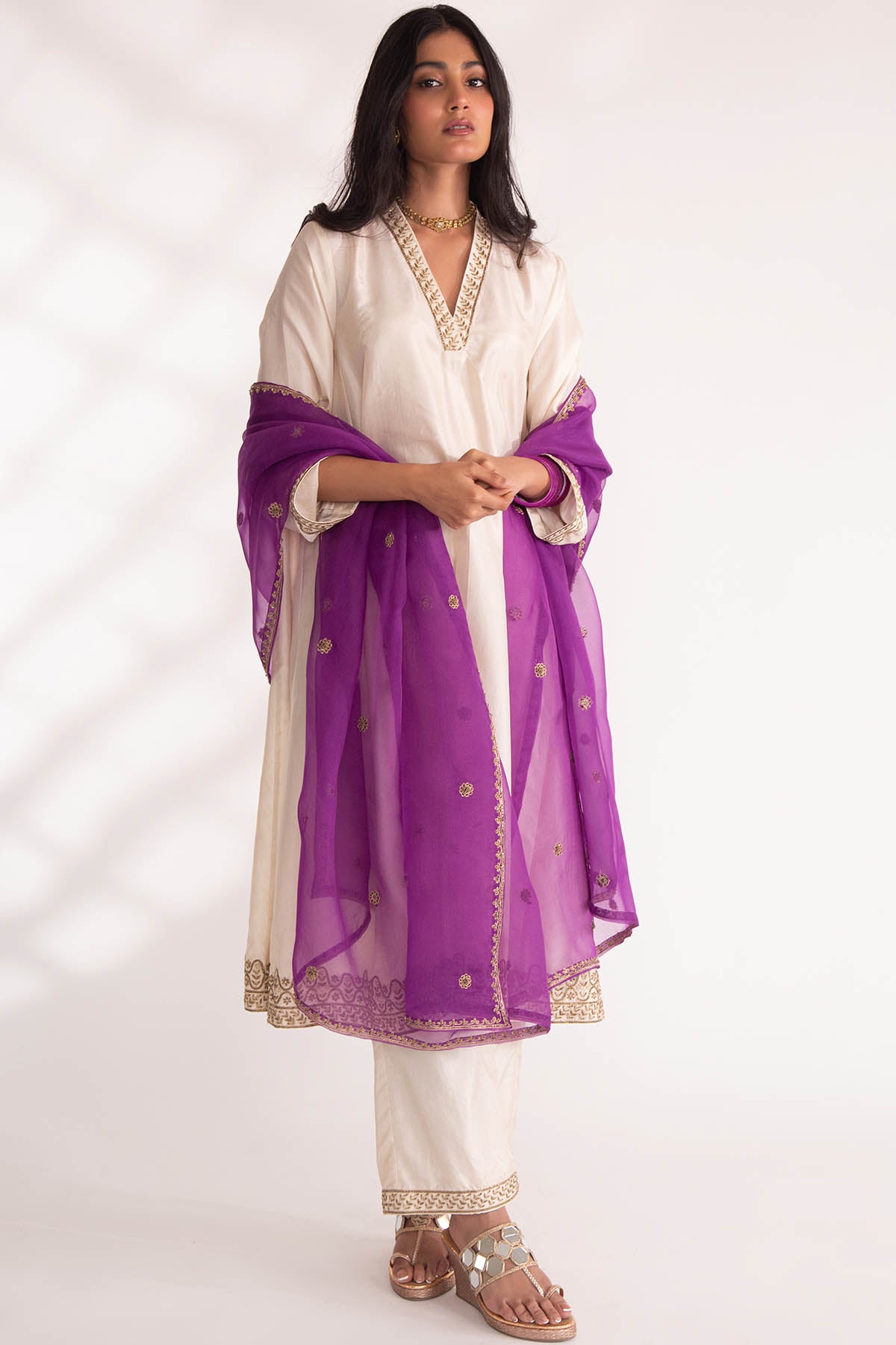 Ivory Zardozi A-Line Kurta Set