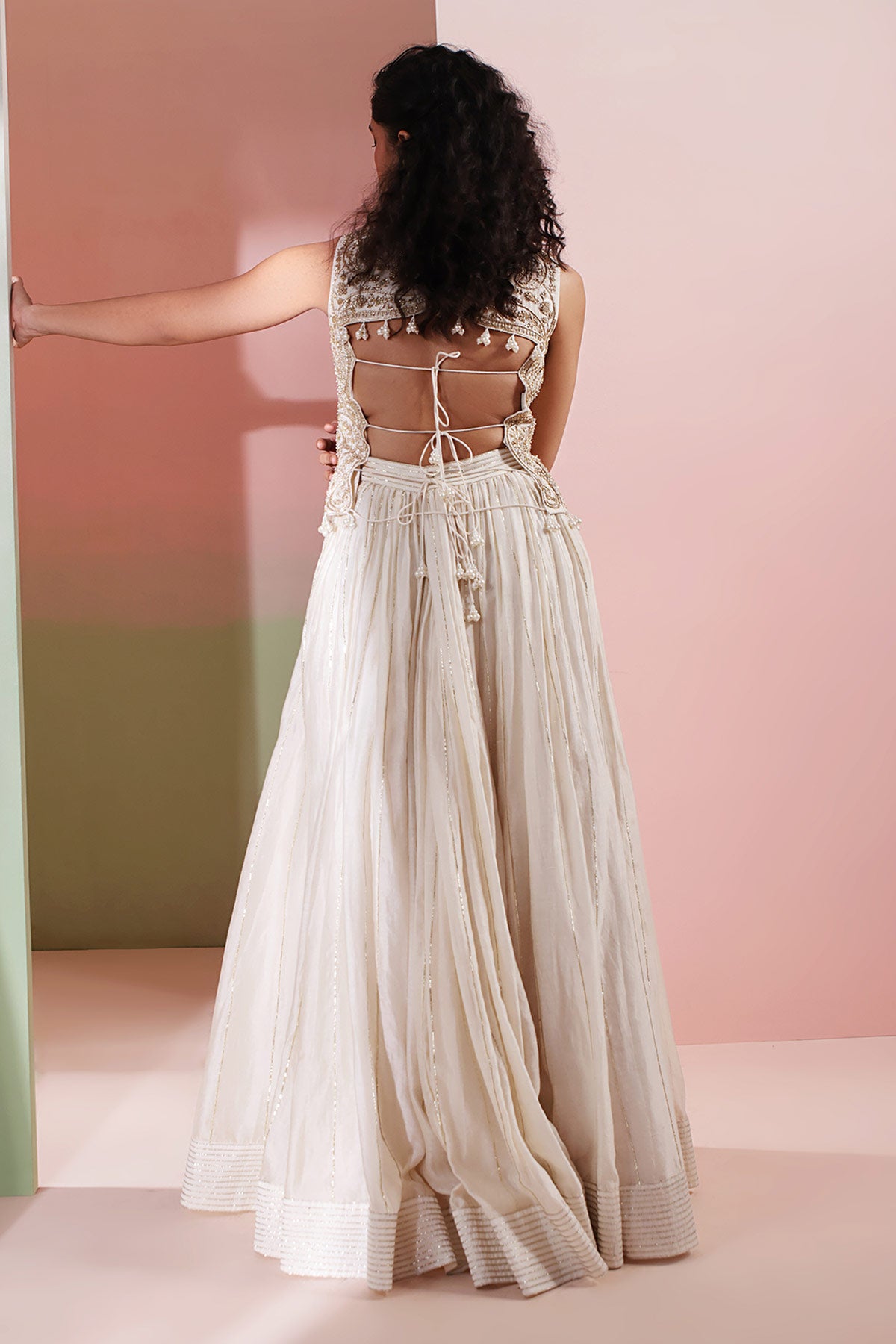 Ivory Zardozi Beads Lehenga Set