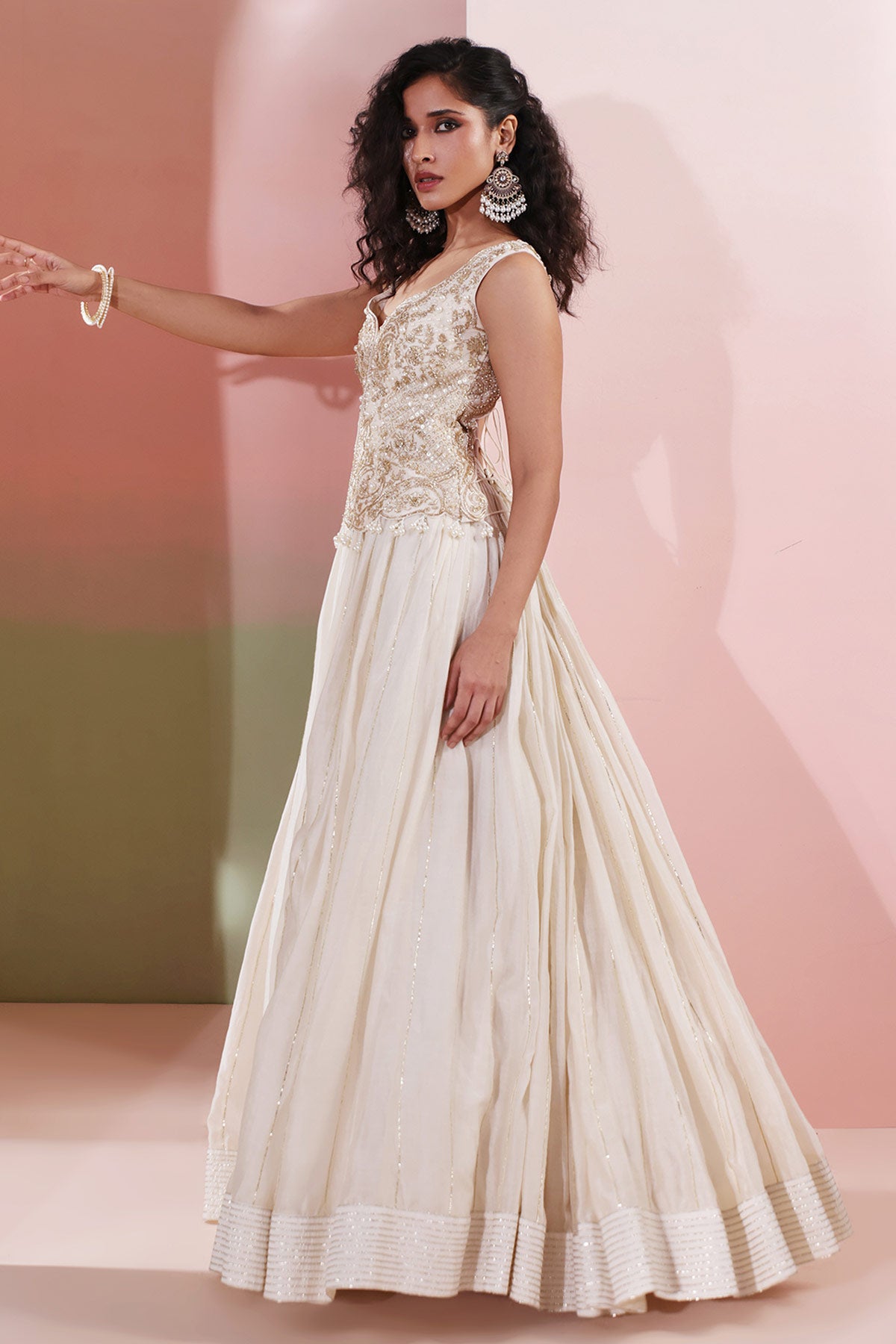 Ivory Zardozi Beads Lehenga Set