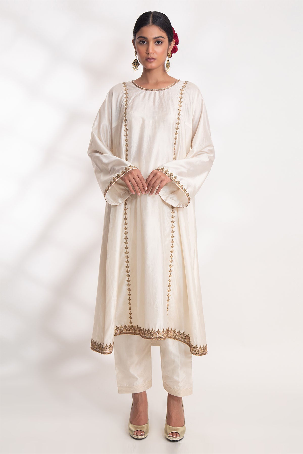 Chhaya Mehrotra Ivory Zardozi Flared Kurta Set for women online at ScrollnShops