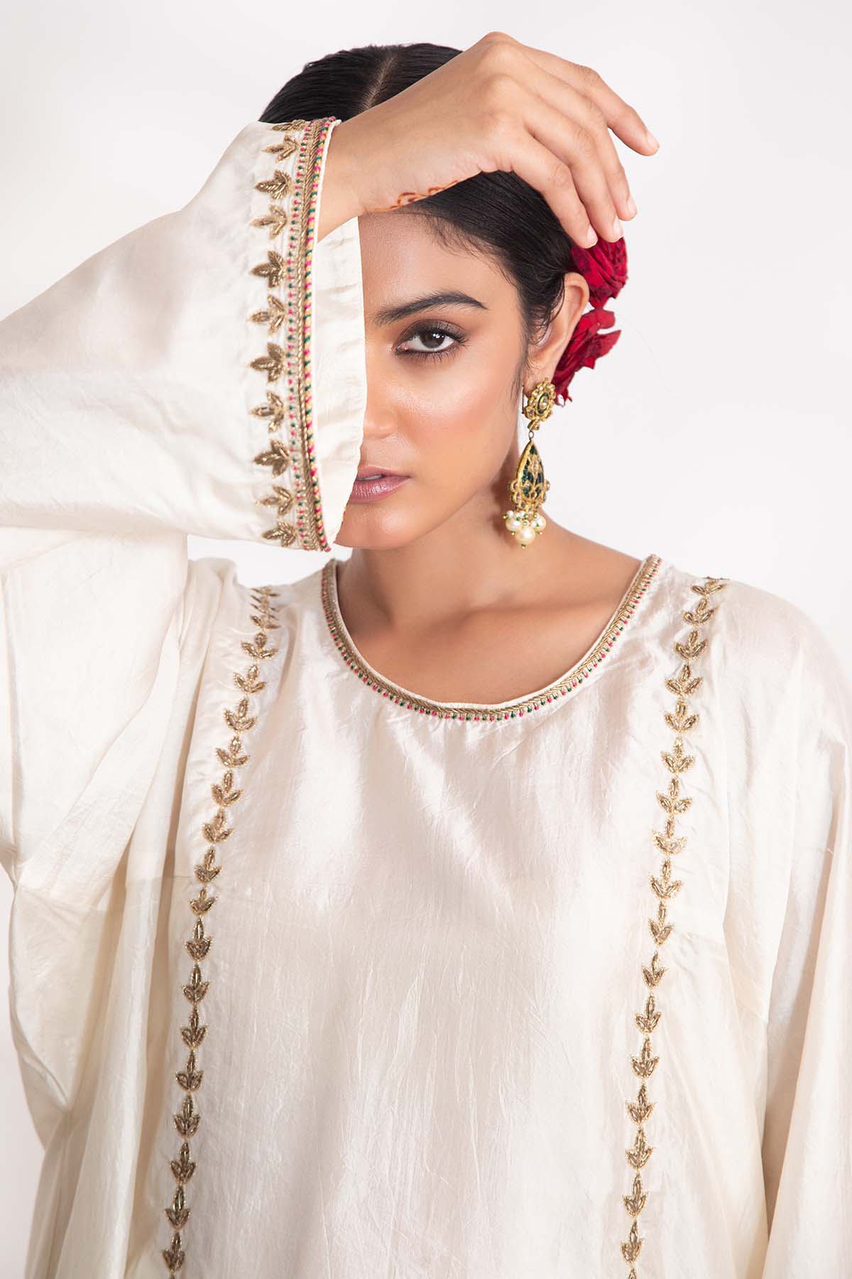 Ivory Zardozi Flared Kurta Set