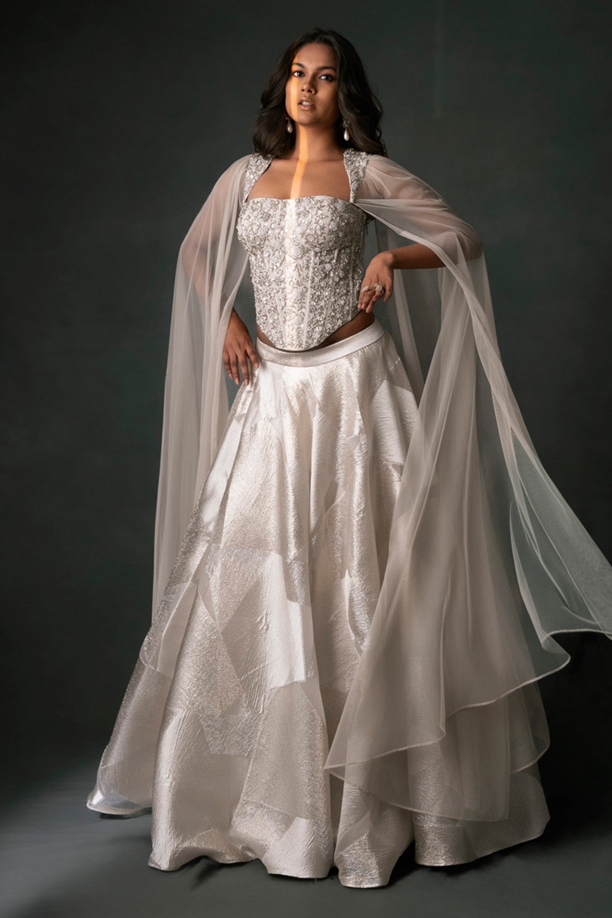 Ivory Zardozi Flared Lehenga Set