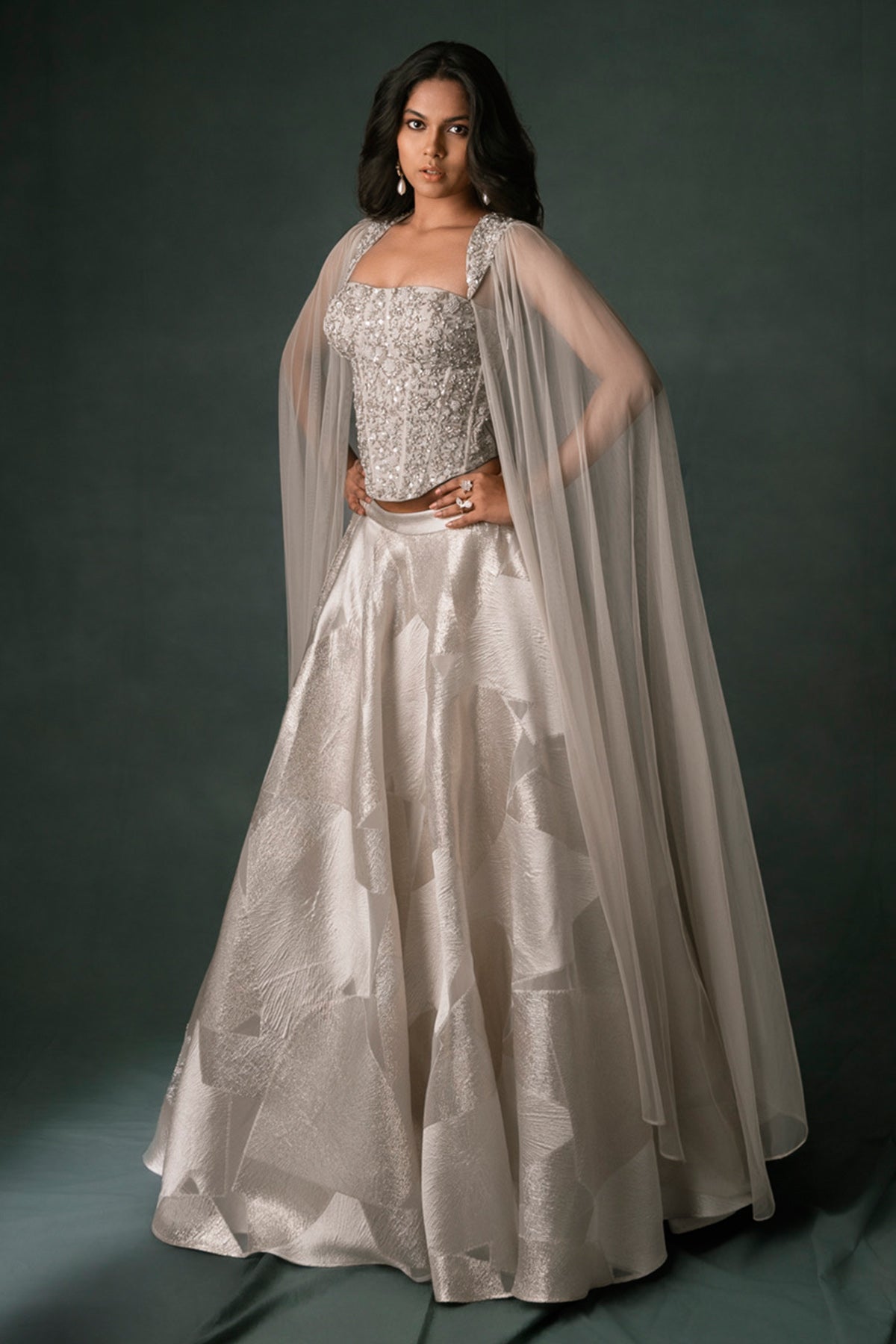 Ivory Zardozi Flared Lehenga Set