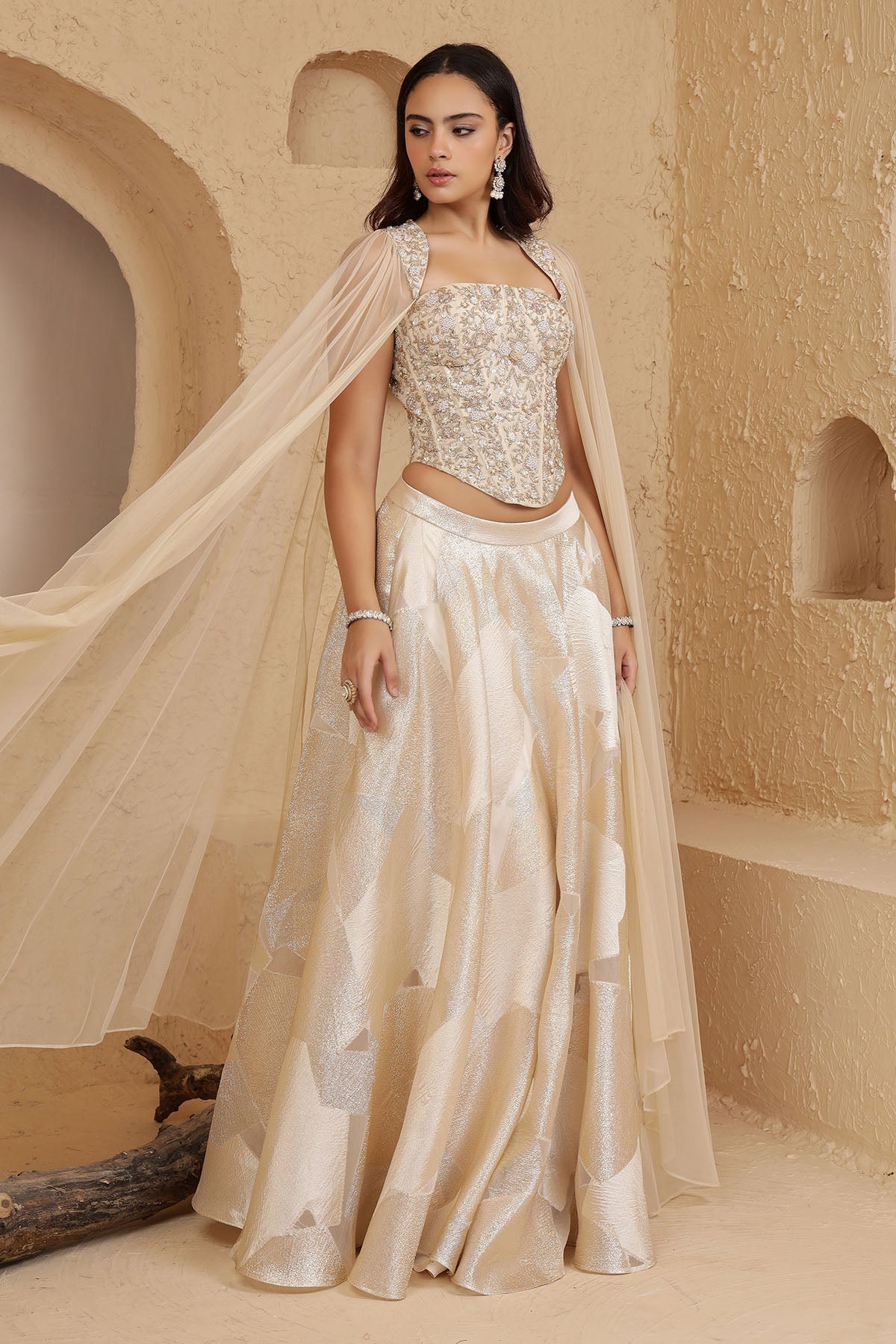 Buy Ivory Zardozi Flared Lehenga Set by Harshita Dhanawat for women online at ScrollnShops