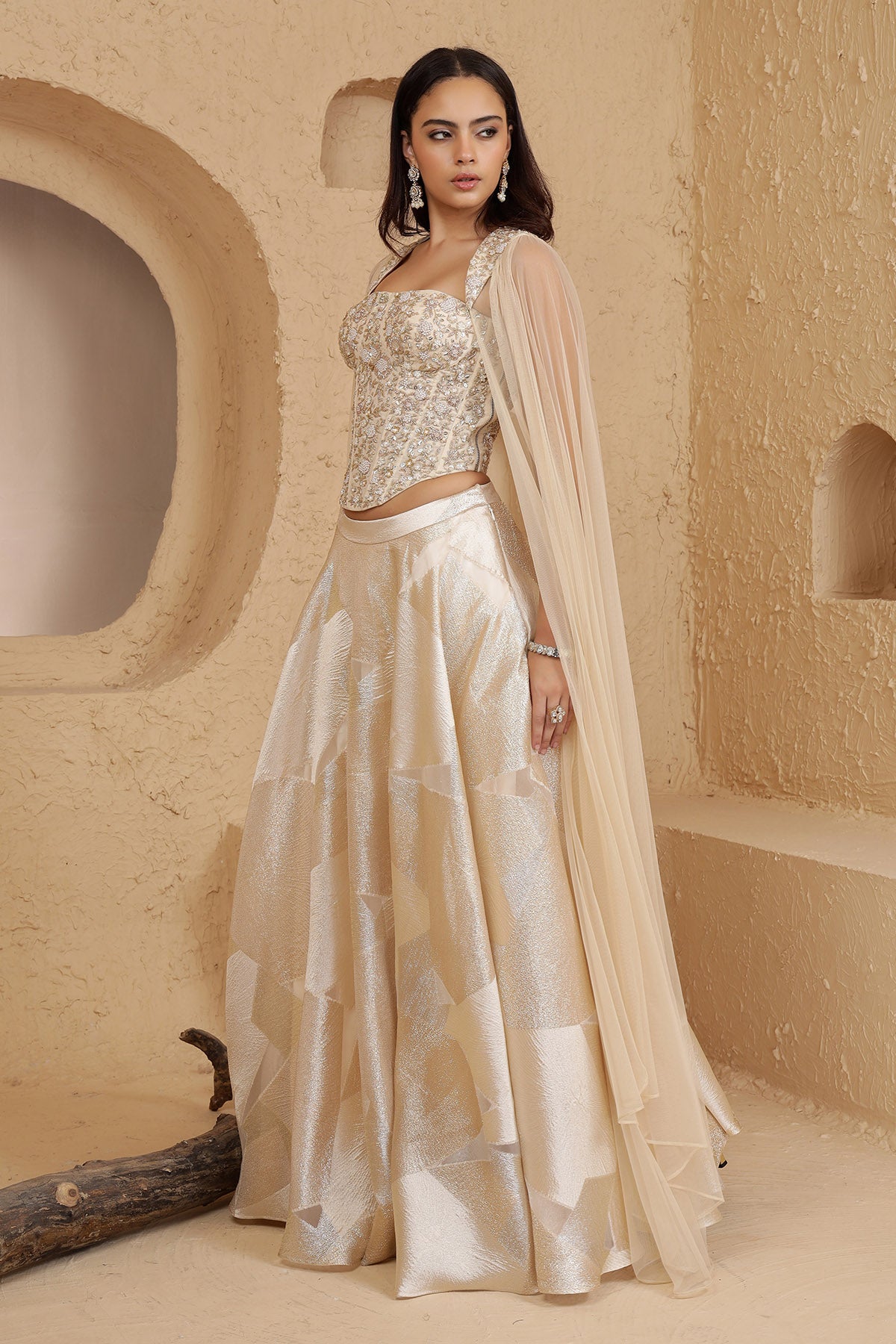 Ivory Zardozi Flared Lehenga Set