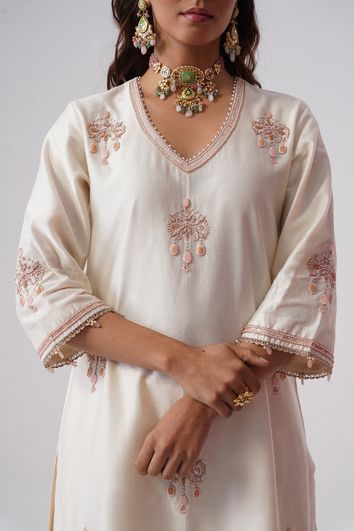 Ivory Zardozi Kurta And Pants