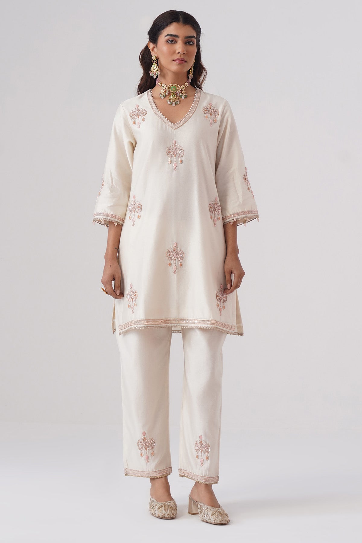 Buy Ivory Zardozi Kurta And Pants for women by Ugna by Unnati online available at scrollnshops