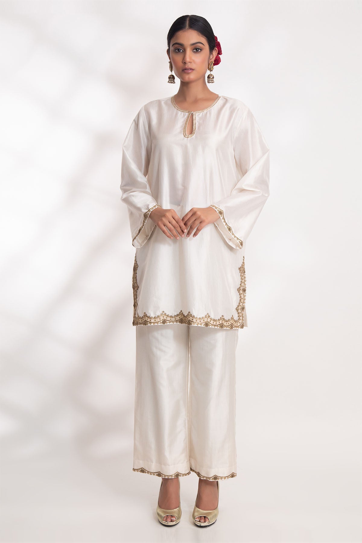 Chhaya Mehrotra Ivory Zardozi Short Kurta Set for women online at ScrollnShops
