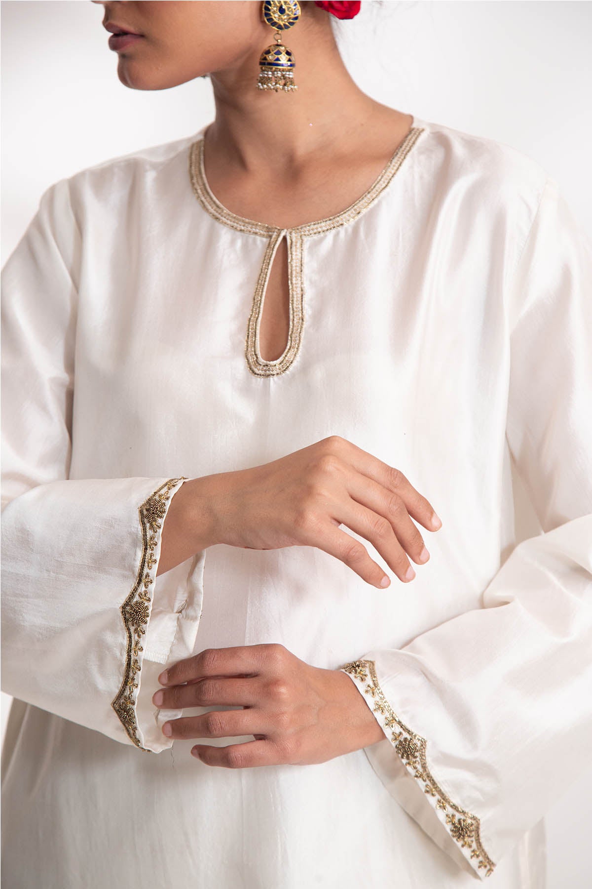 Ivory Zardozi Short Kurta Set