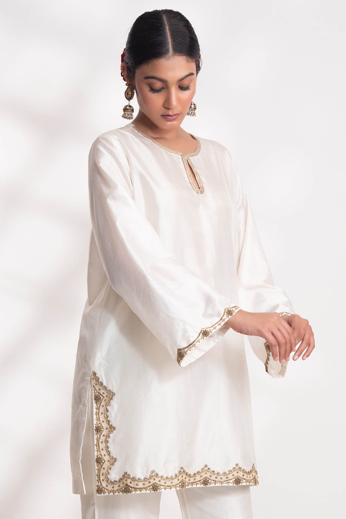 Ivory Zardozi Short Kurta Set