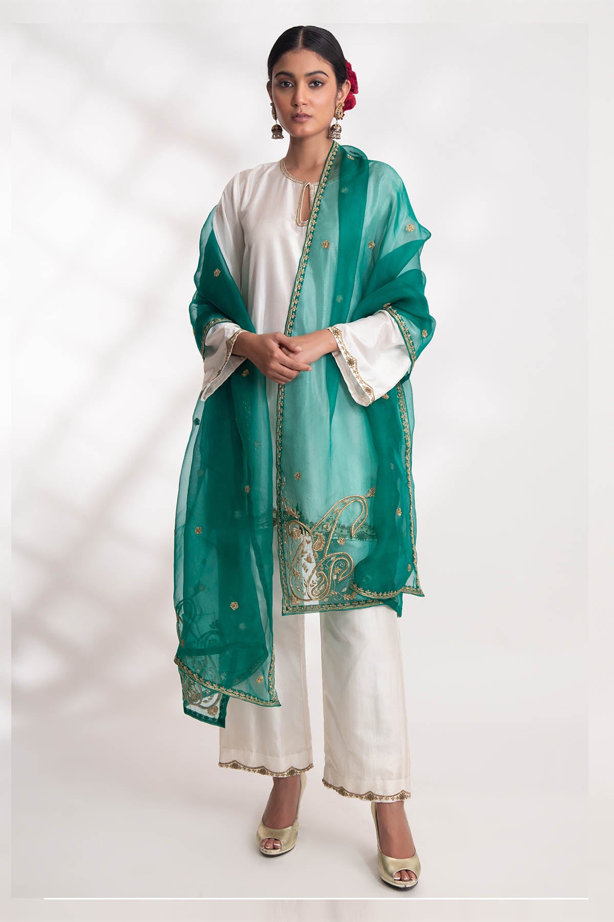 Ivory Zardozi Short Kurta Set