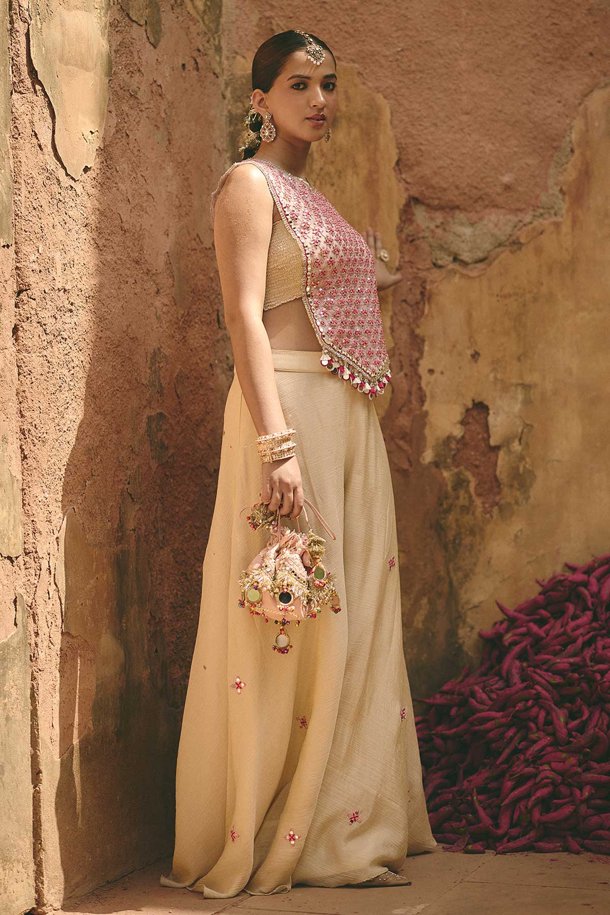 Ivory Zari Sequins Indo-Western