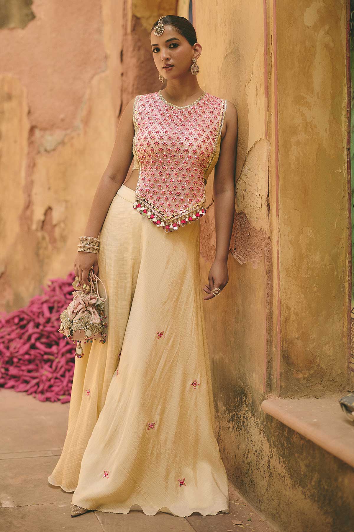 Buy Ivory Zari Sequins Indo-Western for women by Ajiesh Oberoi online available at scrollnshops