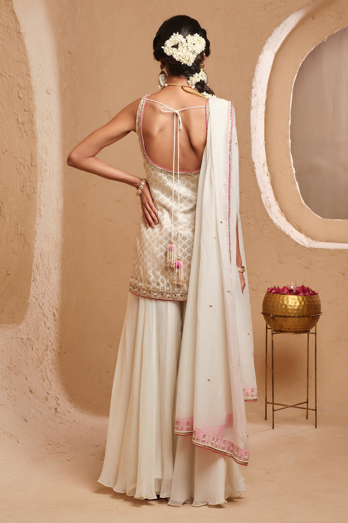 Ivory Zari Work Sharara Set