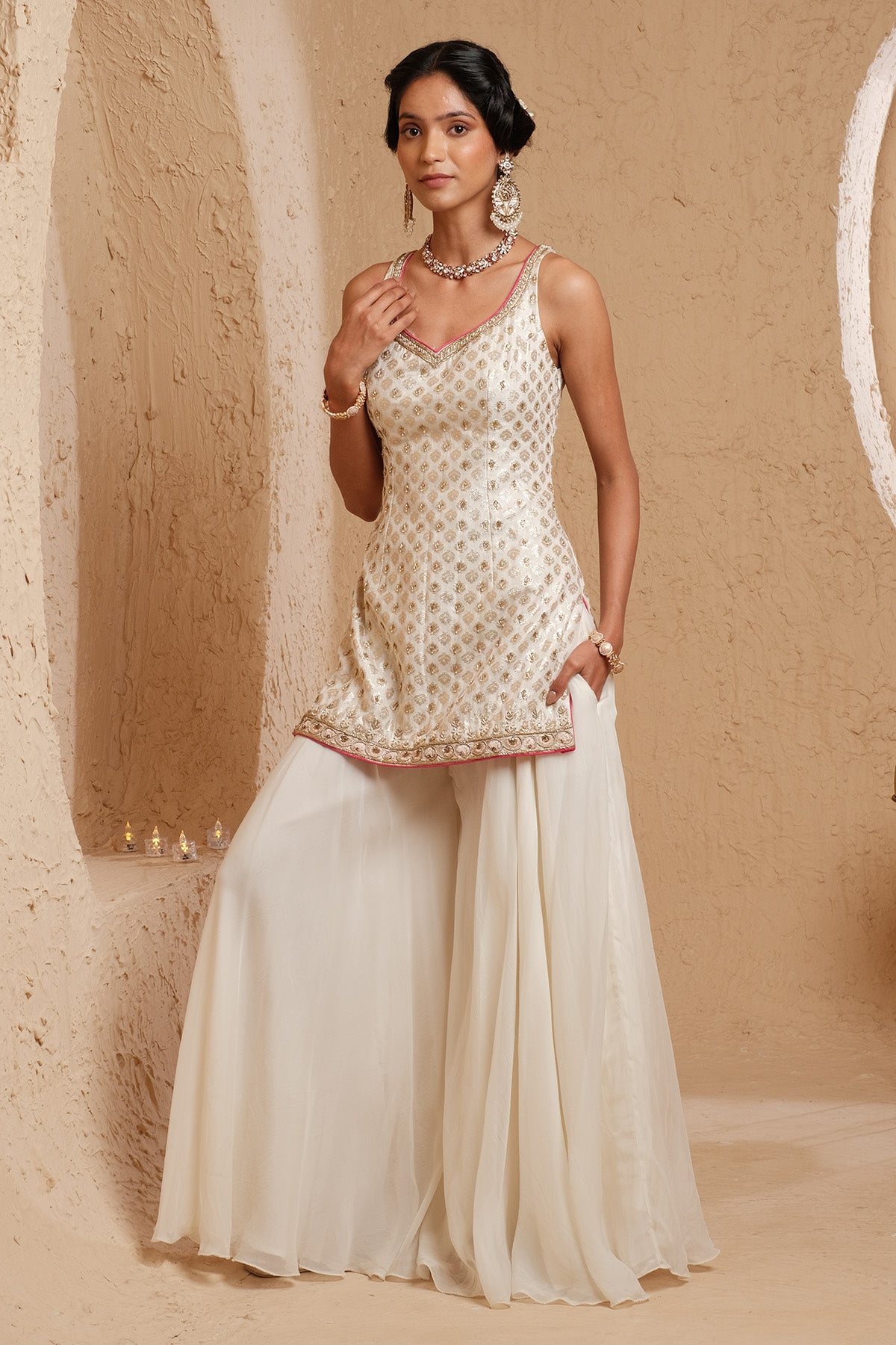 Ivory Zari Work Sharara Set