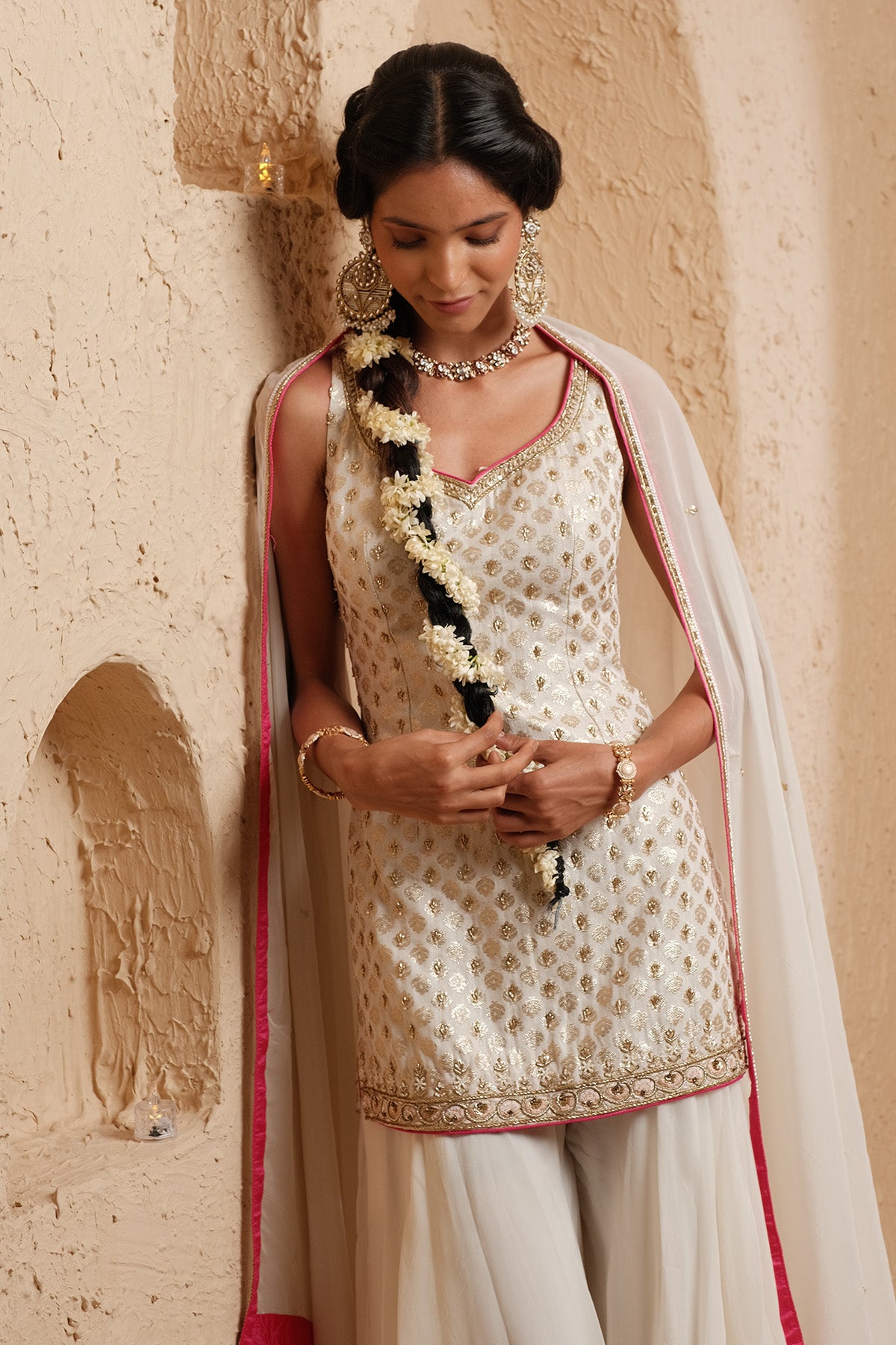 Ivory Zari Work Sharara Set