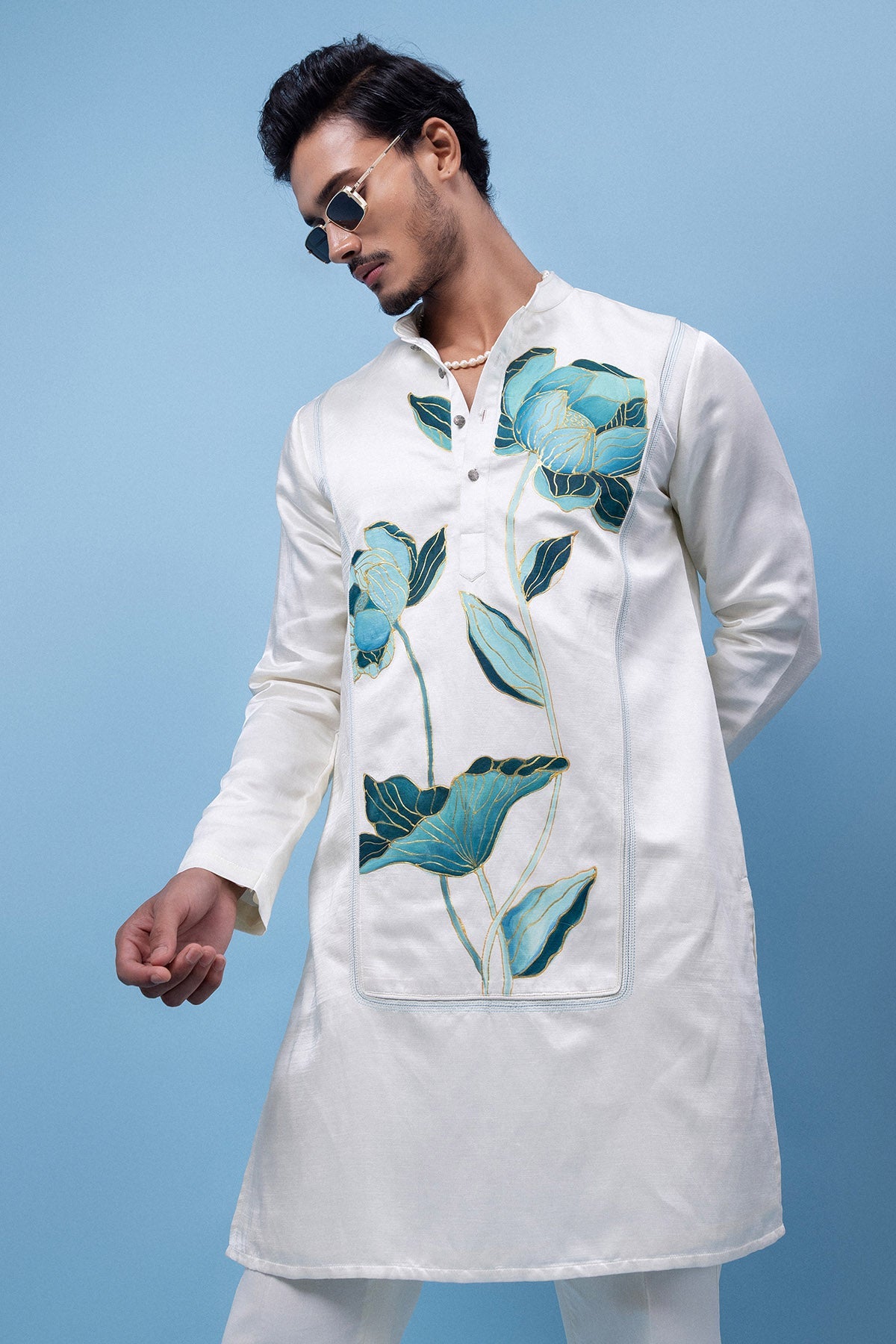 Buy Ivroy Linen Satin Yoke Kurta for men by Paarsh Atelier online available at scrollnshops