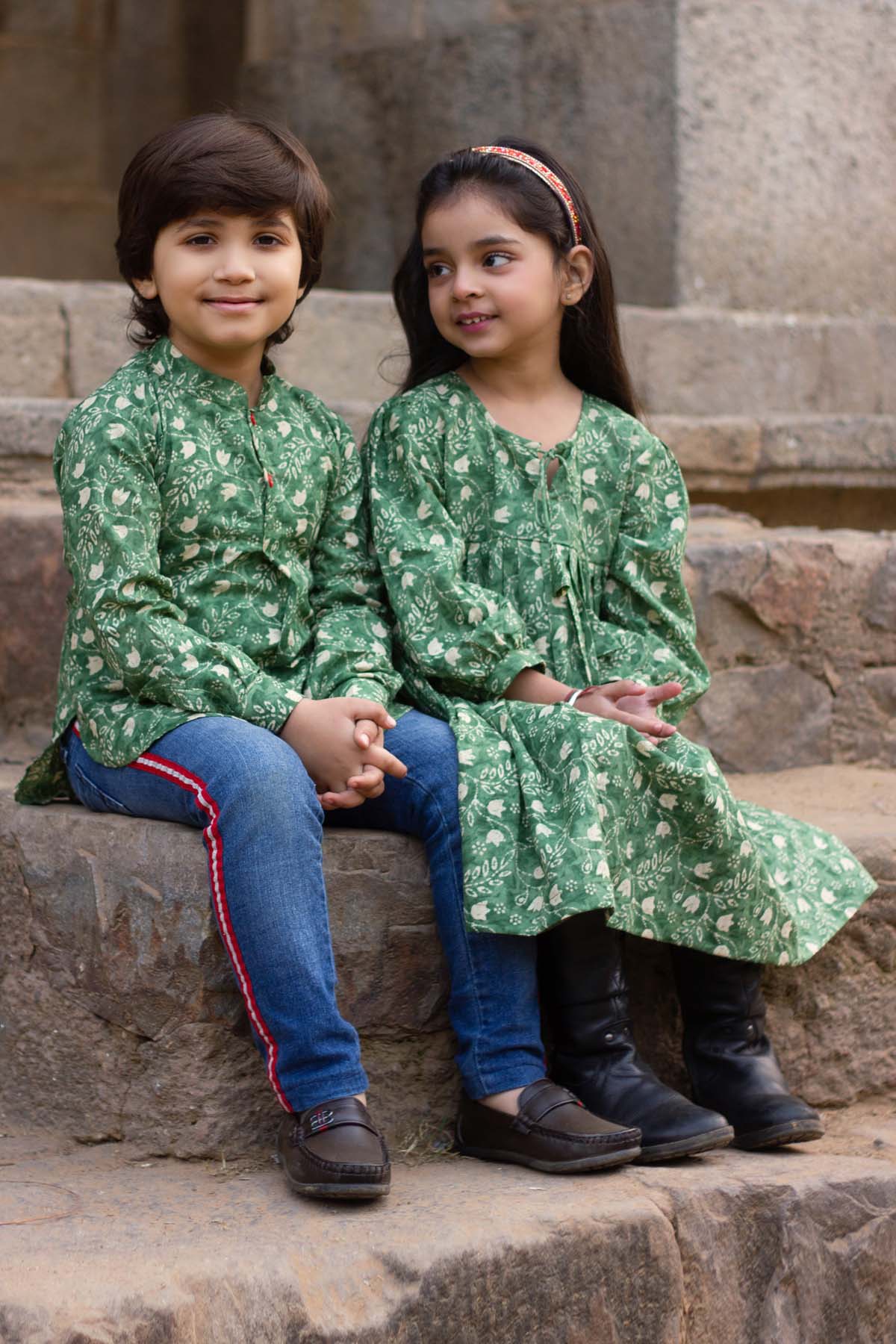 Designer ViYa Jaal Print Cotton Siblings Set For Kids (Boys & Girls) Available online at ScrollnShops