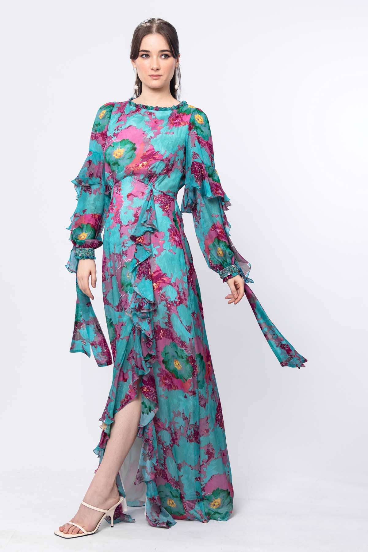 Jade Chiffon Floral Dress