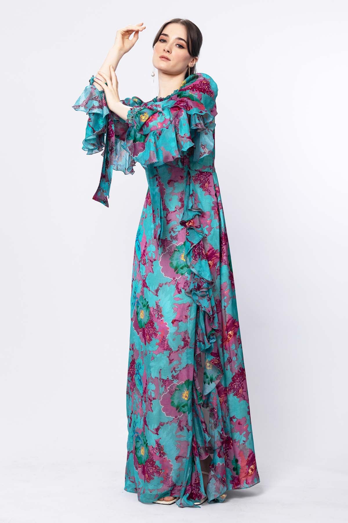 Jade Chiffon Floral Dress