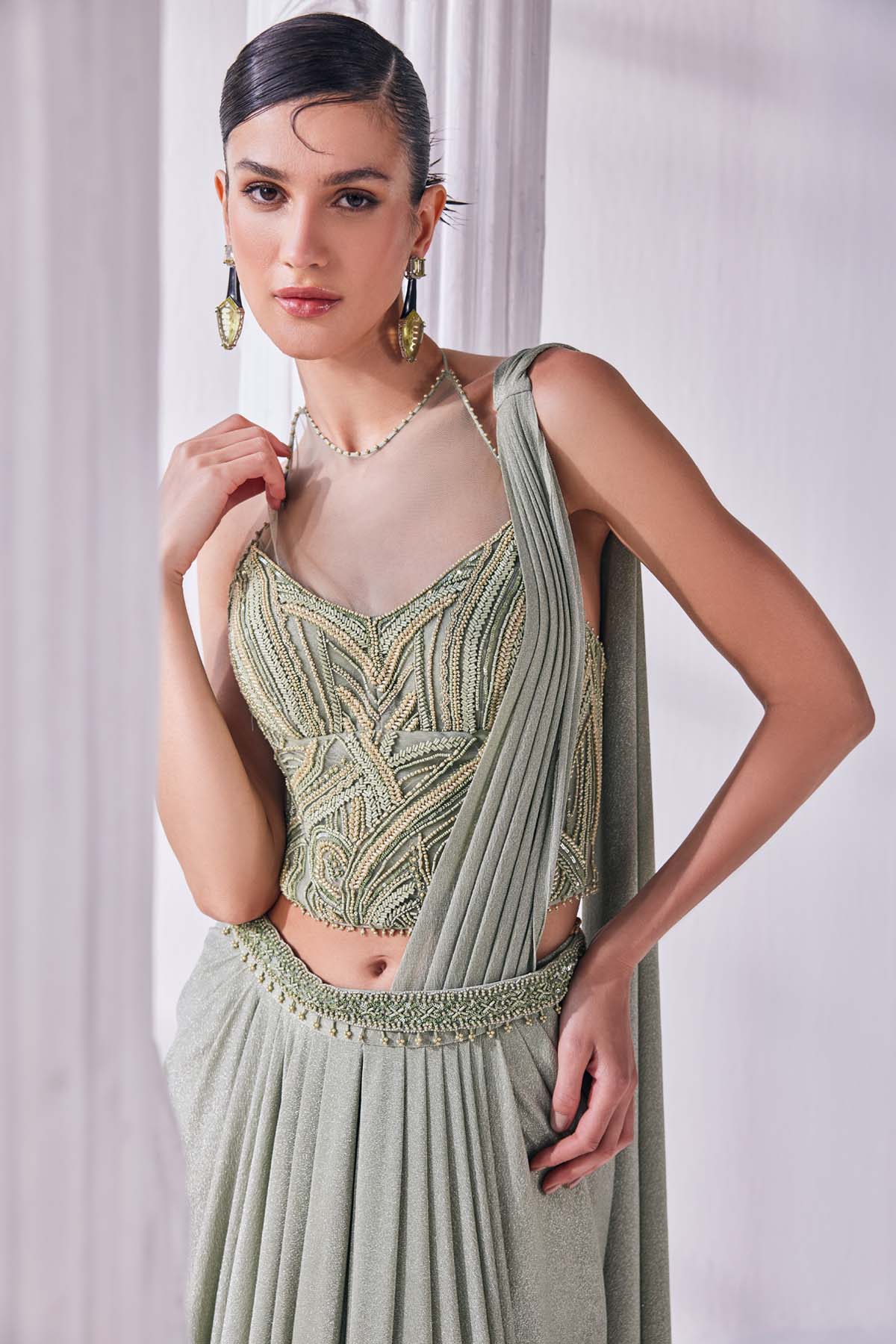 Jade Drape Shimmer Sequins Saree